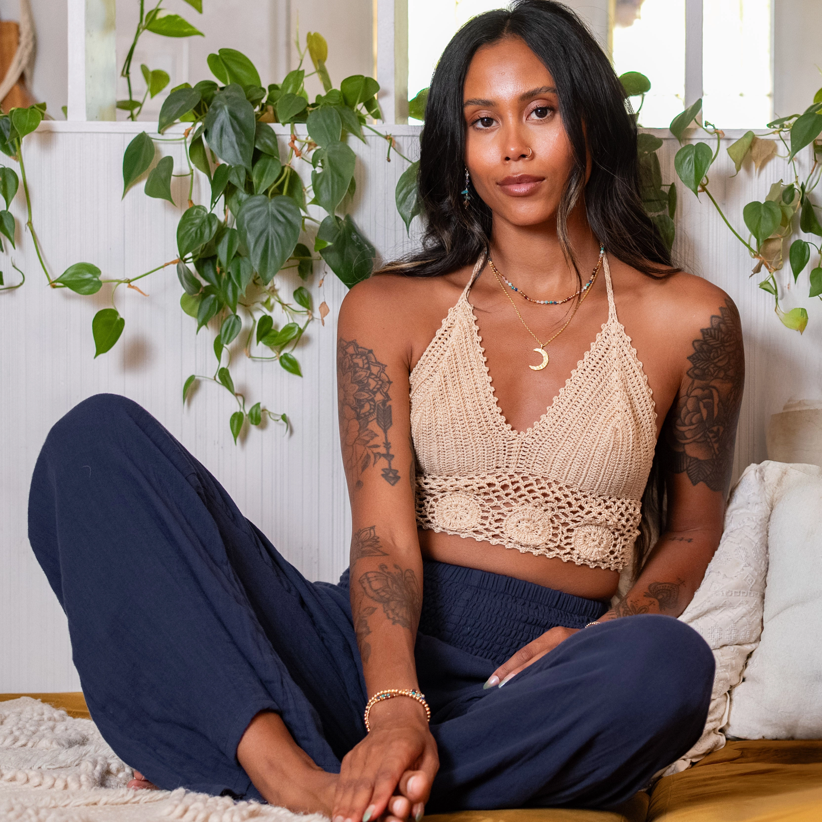 Light Reflective Details Oxford Wide Leg Cotton Pants