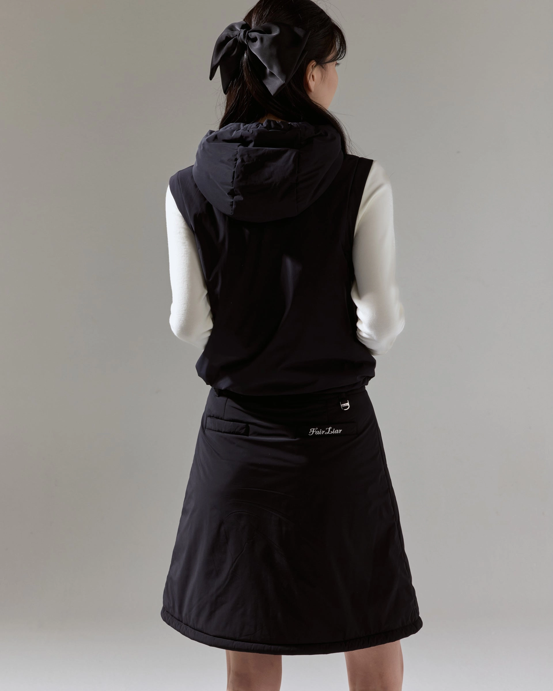 Padded flare Mid Length skirt -Black Clean Aesthetic Minimalist Layering