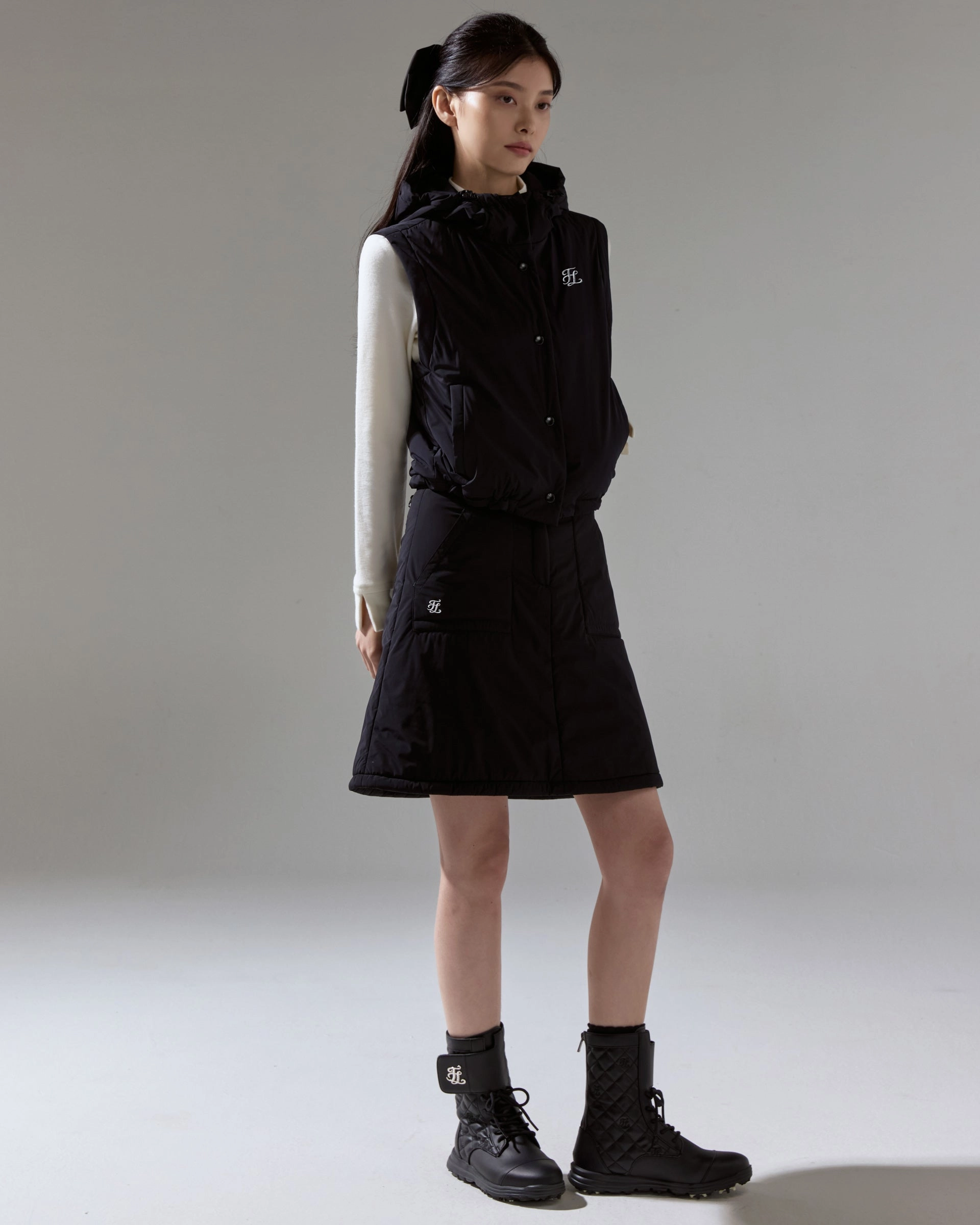 Padded flare Mid Length skirt -Black Vibrant Touch