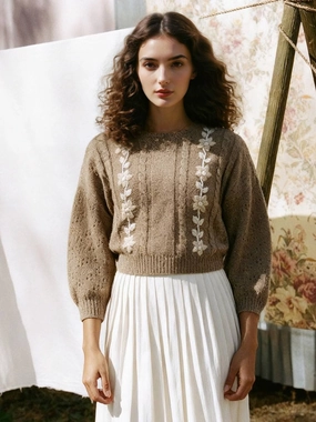 Recycled Polyester Yarn Paislee Round Neck Jacquard Sweater