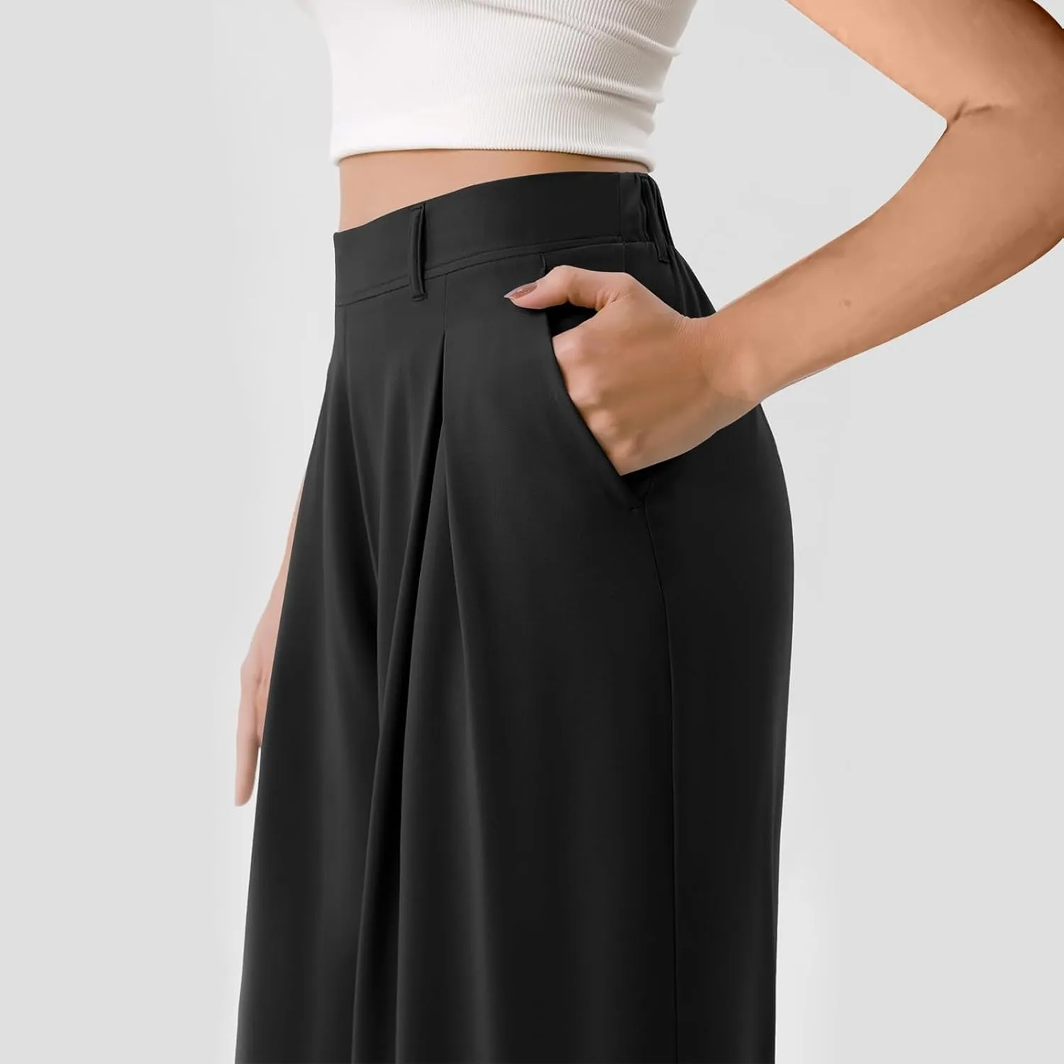 Palazzo Pants for Women Dressy Baggy High Waisted Wide Leg Pull on Dress Pants Work Straight Leg Trousers with Pockets