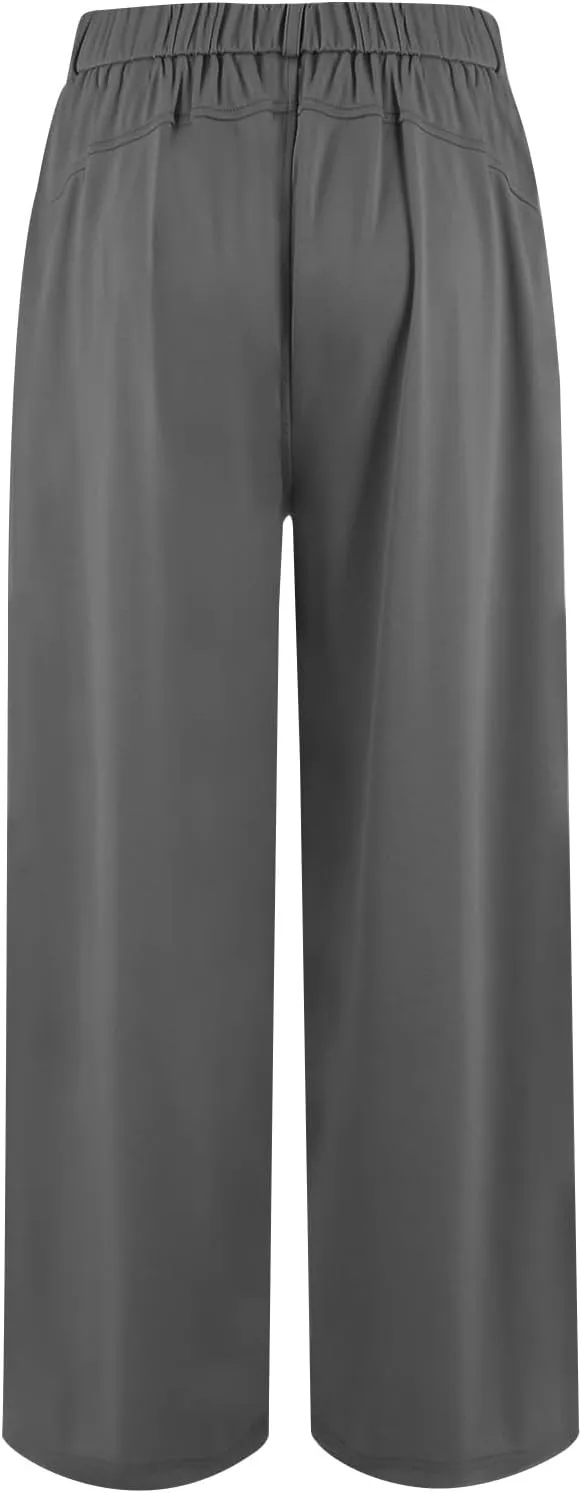 Palazzo Pants for Women Dressy Baggy High Waisted Wide Leg Pull on Dress Pants Work Straight Leg Trousers with Pockets