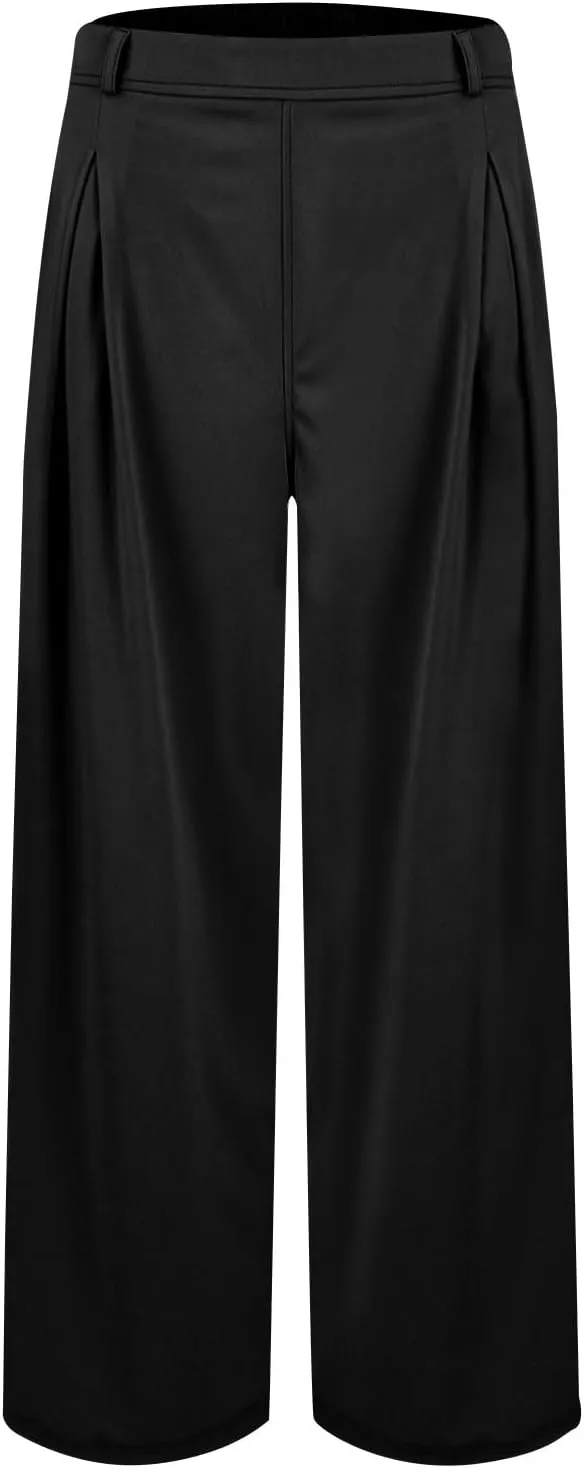 Palazzo Pants for Women Dressy Baggy High Waisted Wide Leg Pull on Dress Pants Work Straight Leg Trousers with Pockets