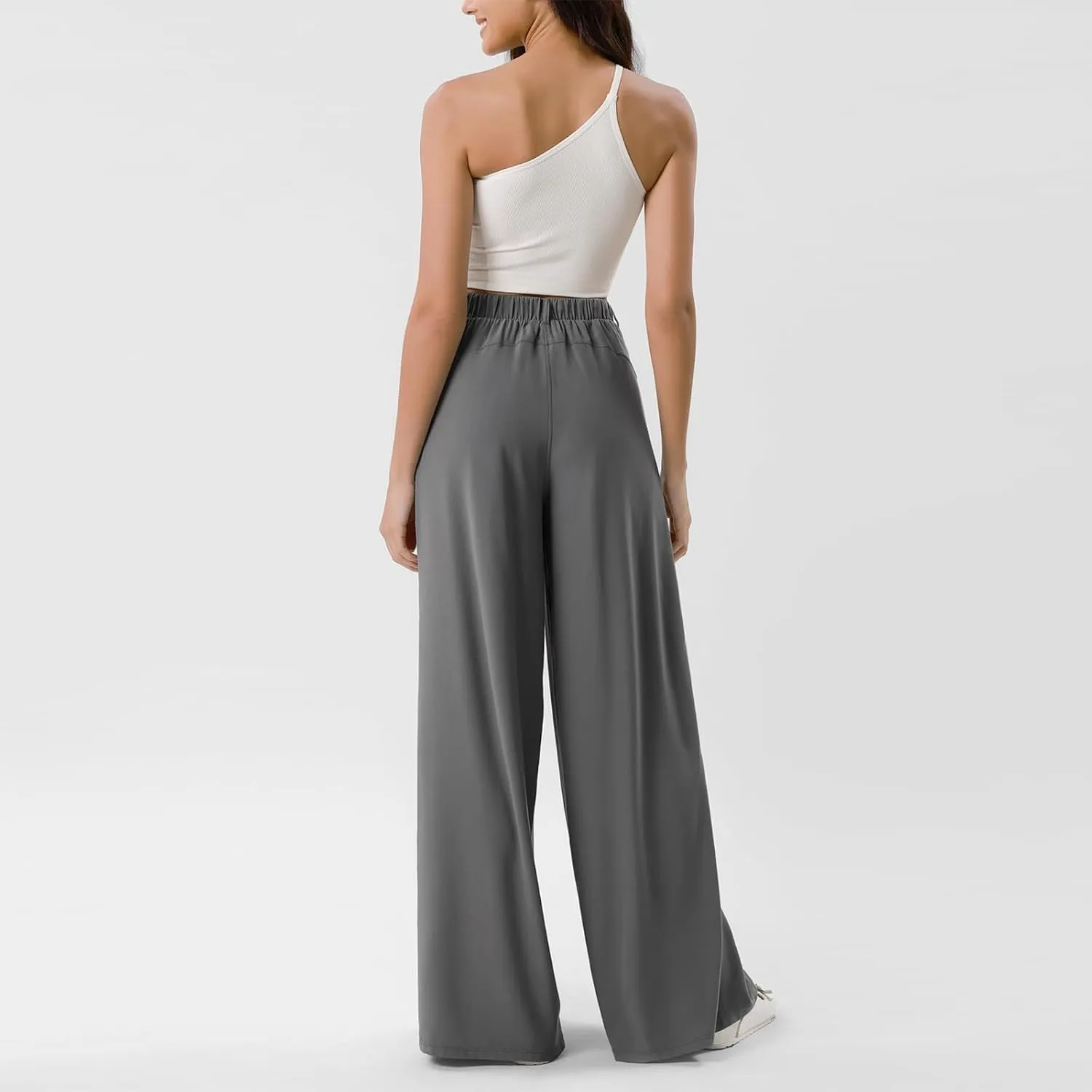 Palazzo Pants for Women Dressy Baggy High Waisted Wide Leg Pull on Dress Pants Work Straight Leg Trousers with Pockets