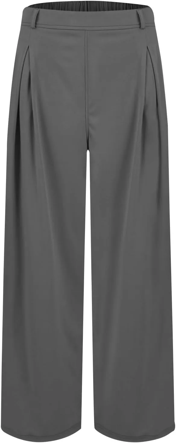 Palazzo Pants for Women Dressy Baggy High Waisted Wide Leg Pull on Dress Pants Work Straight Leg Trousers with Pockets