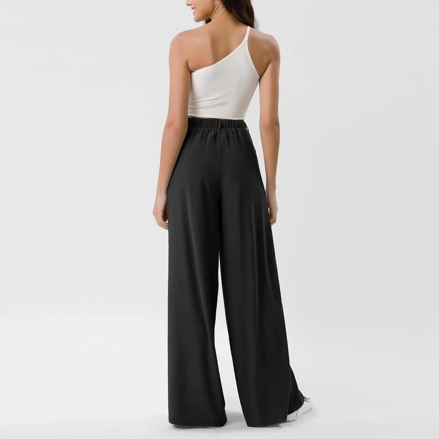Palazzo Pants for Women Dressy Baggy High Waisted Wide Leg Pull on Dress Pants Work Straight Leg Trousers with Pockets