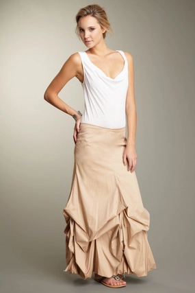 Modern Cut Non Slip Waist Stretch Poplin Balloon Skirt - Tan