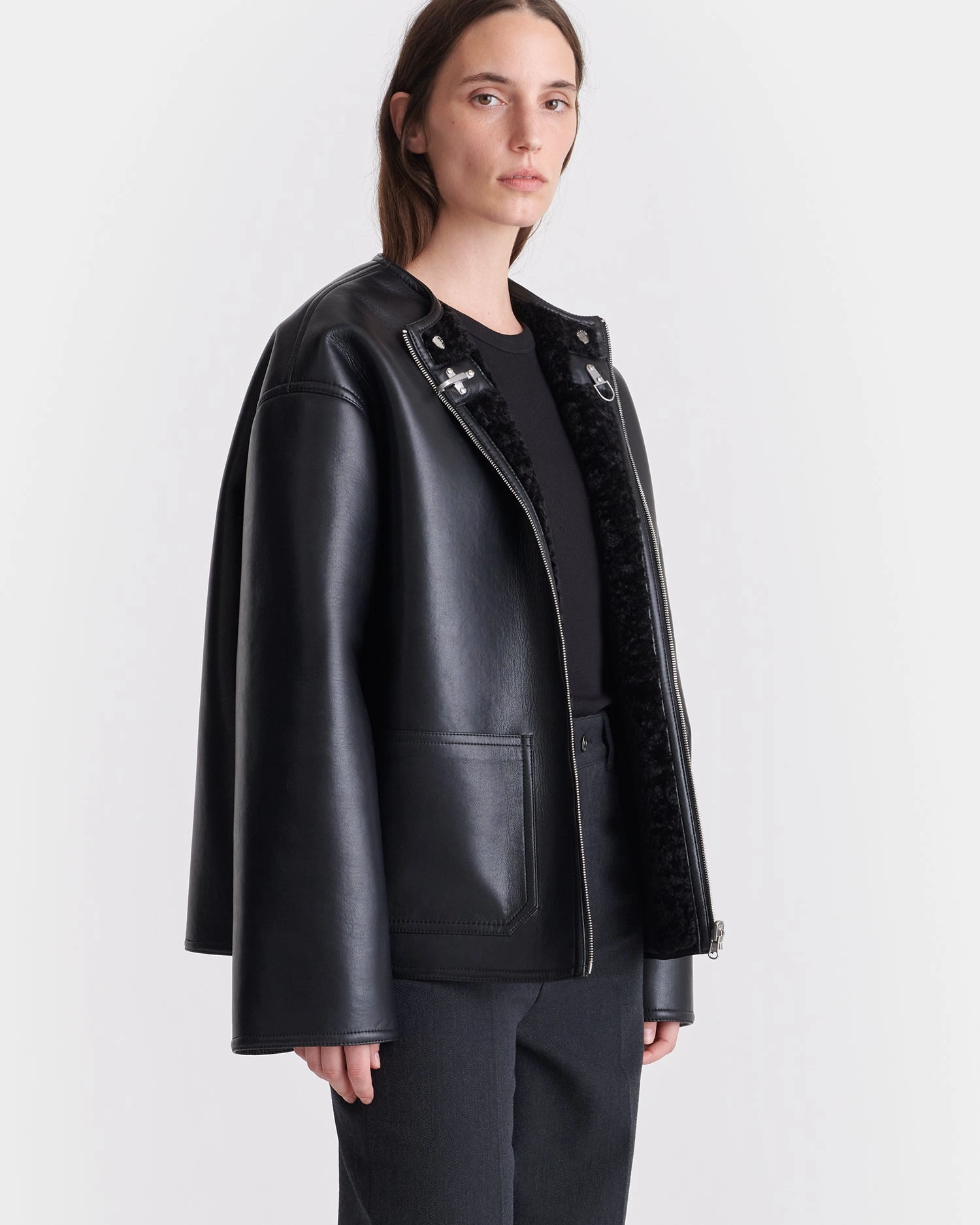 Panka - Reversible Bonded Shearling Jacket - Black/Black Taped Neckline Handbag
