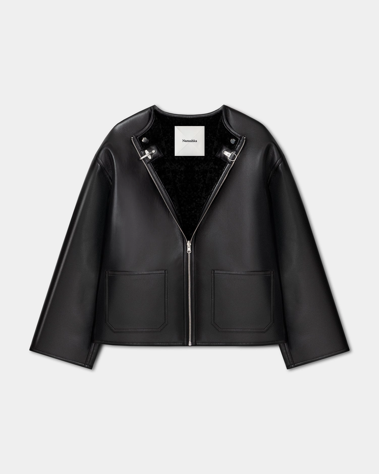 Moisture Control Lining Panka - Reversible Bonded Shearling Jacket - Black/Black