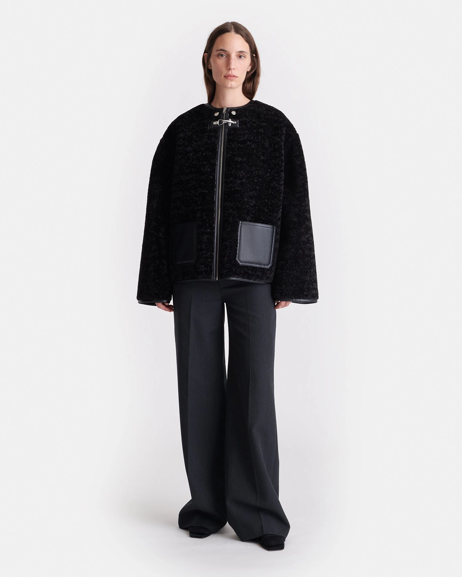 Temperature Regulation System Occasion Panka - Reversible Bonded Shearling Jacket - Black/Black