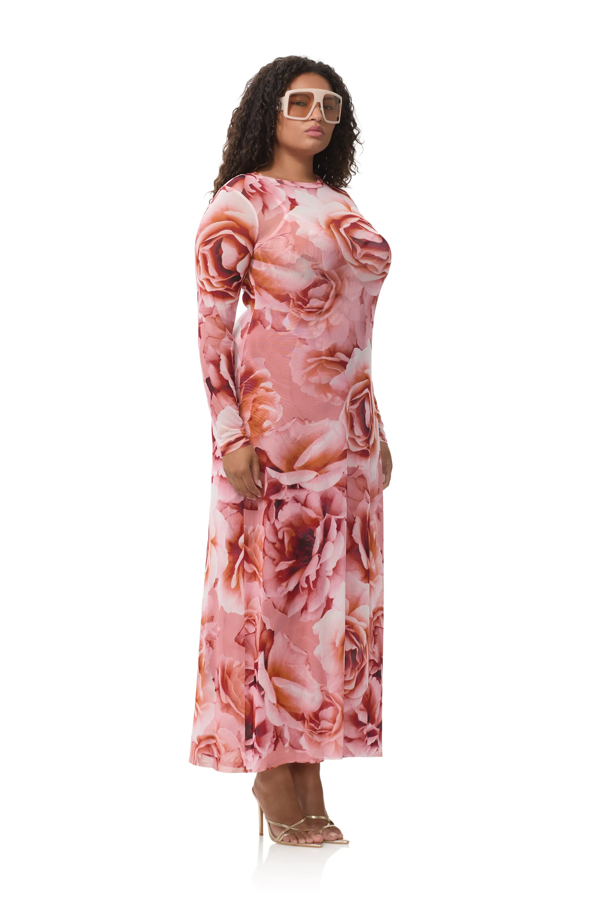 Office Shape Paola Dress - Peach Roses