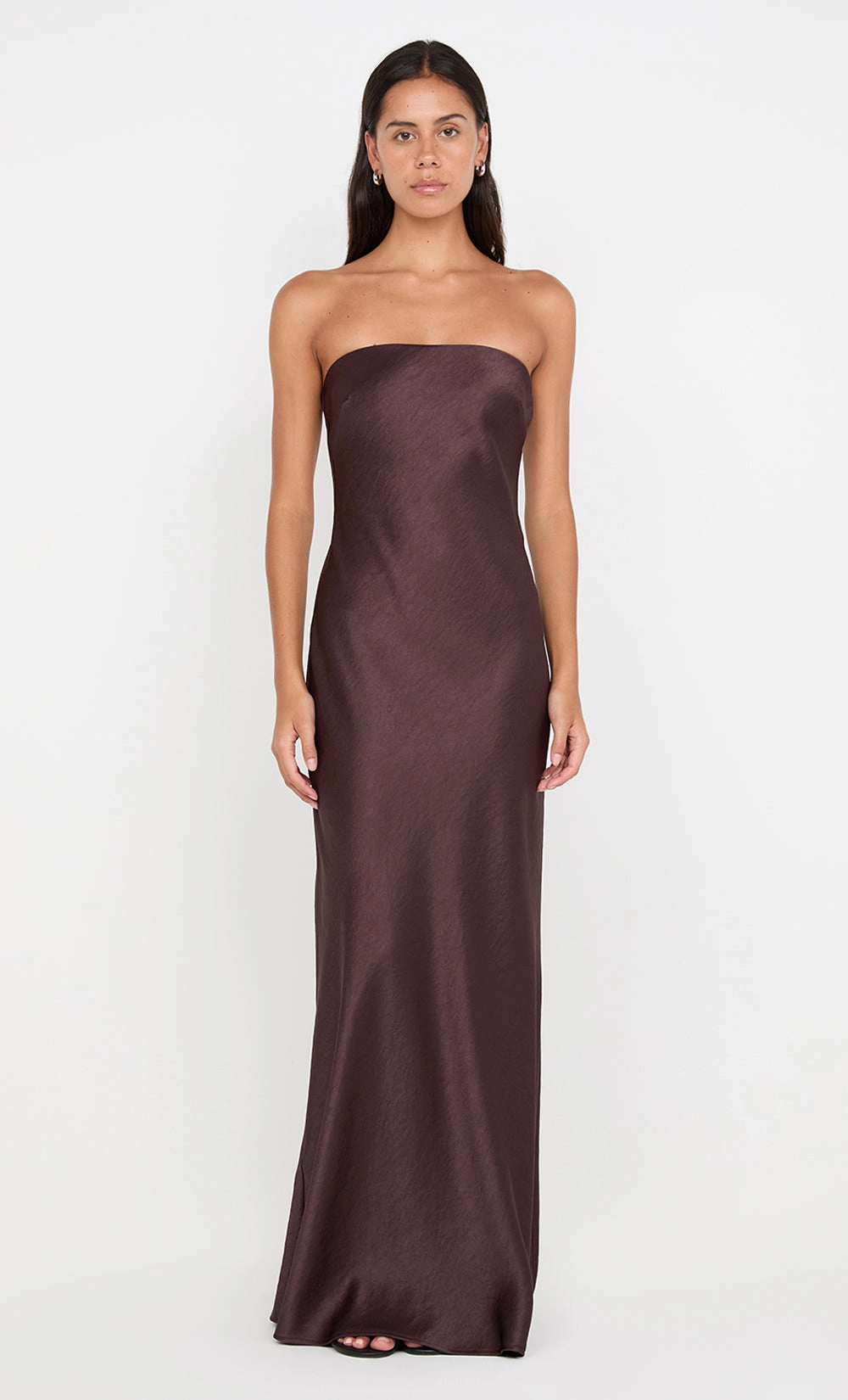 AUSTEN STRAPLESS MAXI DRESS - DARK CHOCOLATE Cool Finish Bold Movement