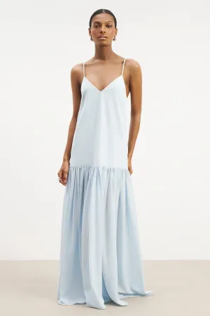 Workwear Flowing Dropped Waist Maxi Dress - Powder Blue