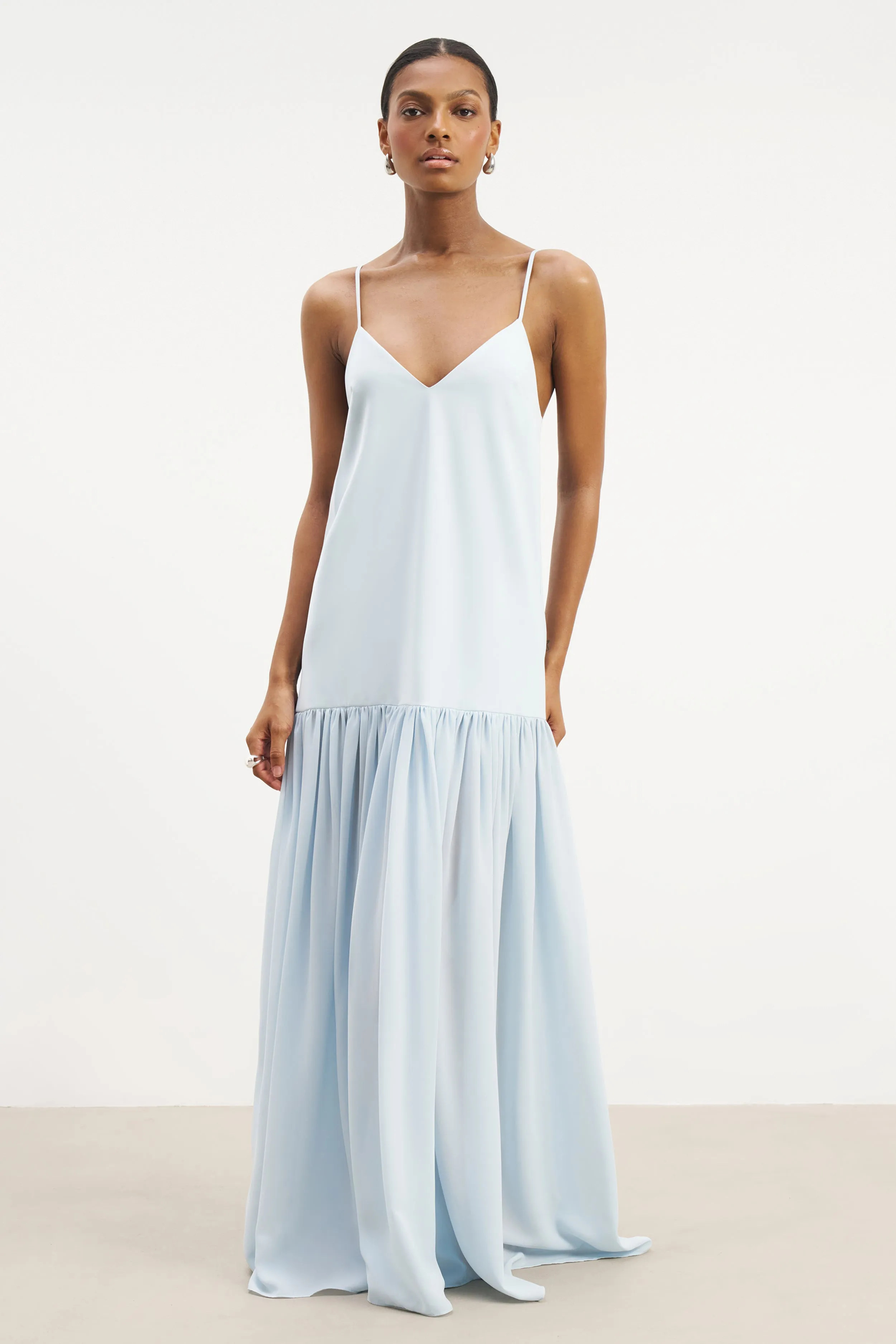 Workwear Flowing Dropped Waist Maxi Dress - Powder Blue