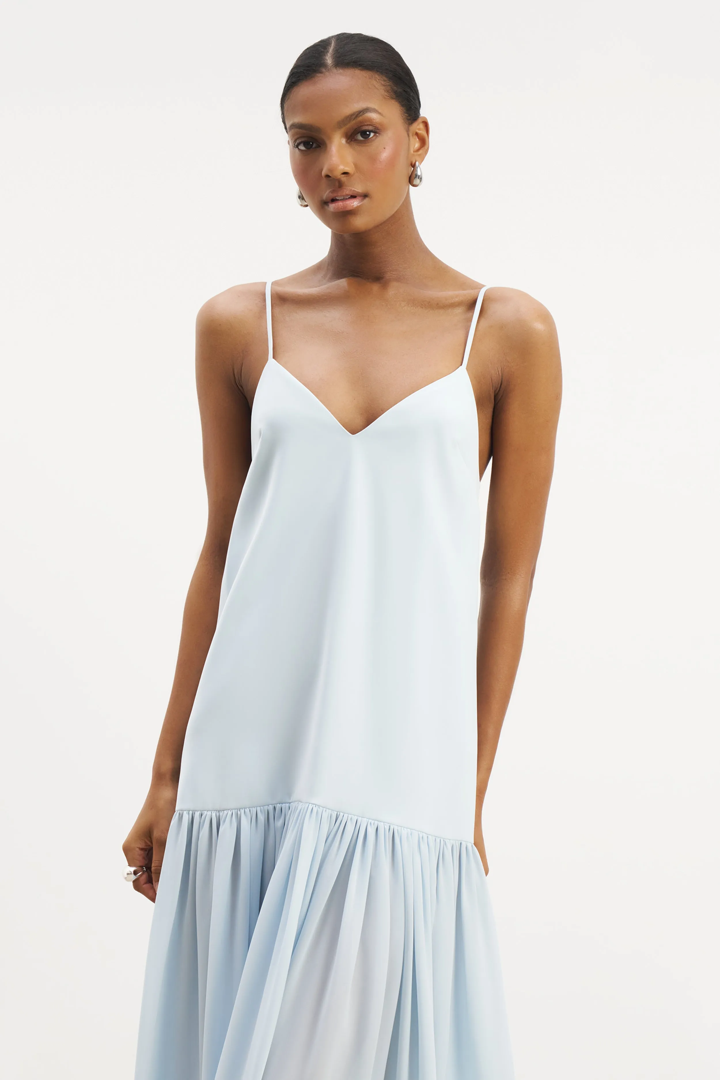 Comfy Comfort Flowing Dropped Waist Maxi Dress - Powder Blue