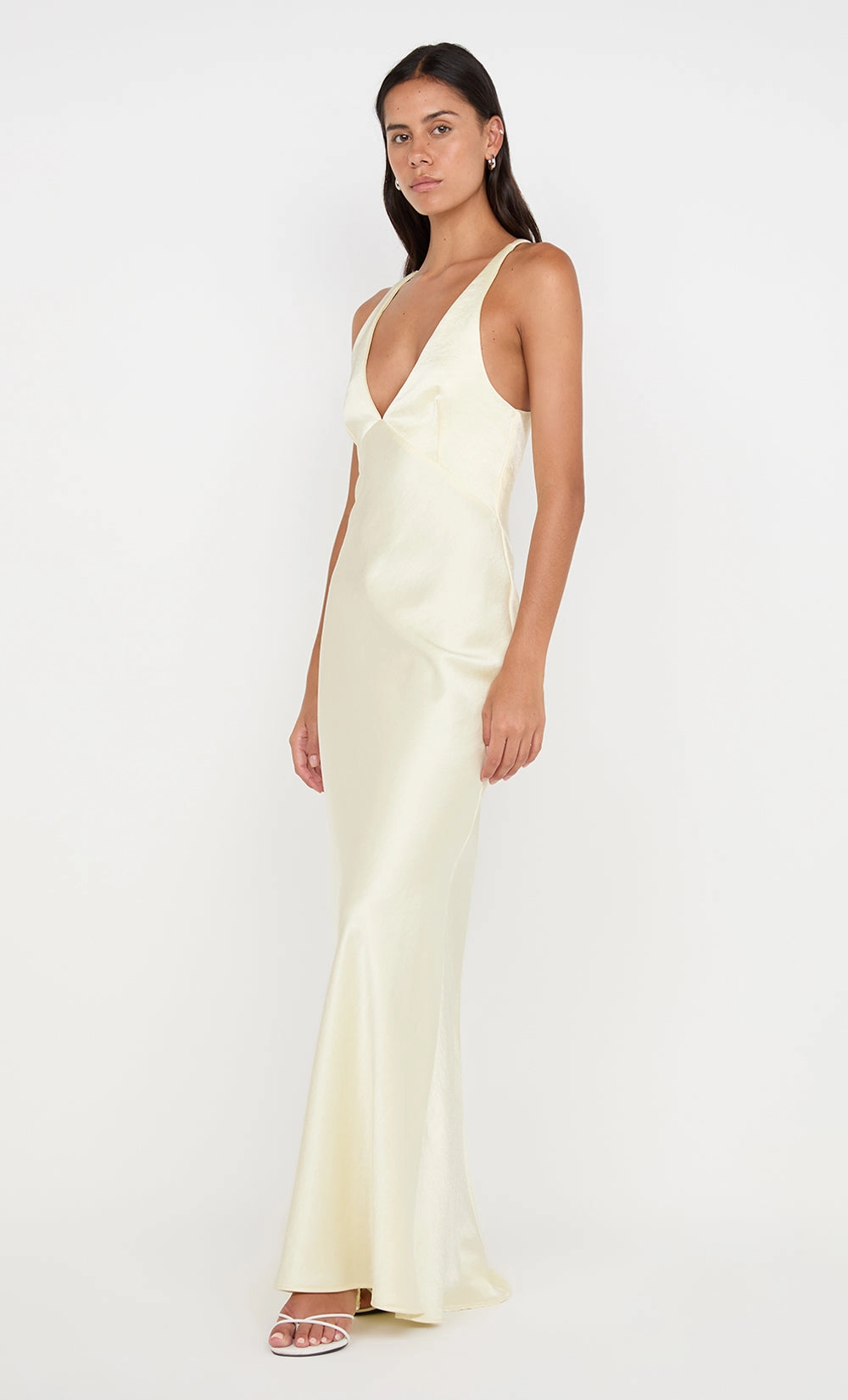 THE DREAMER V NECK DRESS - ICE YELLOW Lace Accent