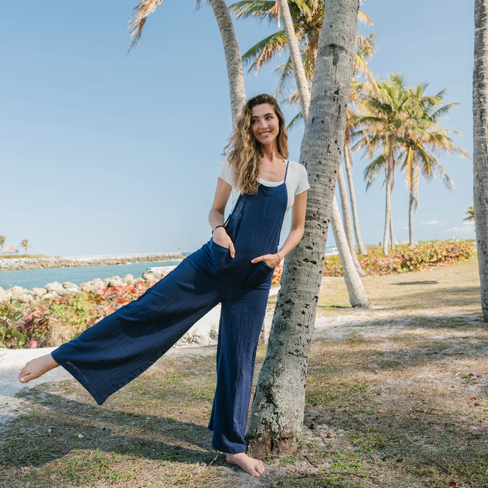 Modern Texture Sheer Layer Oxford Nomad Jumpsuit