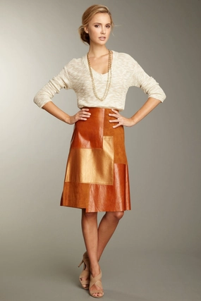 Daily Fashion Wrap Front Patch A-line Leather Skirt - Rust
