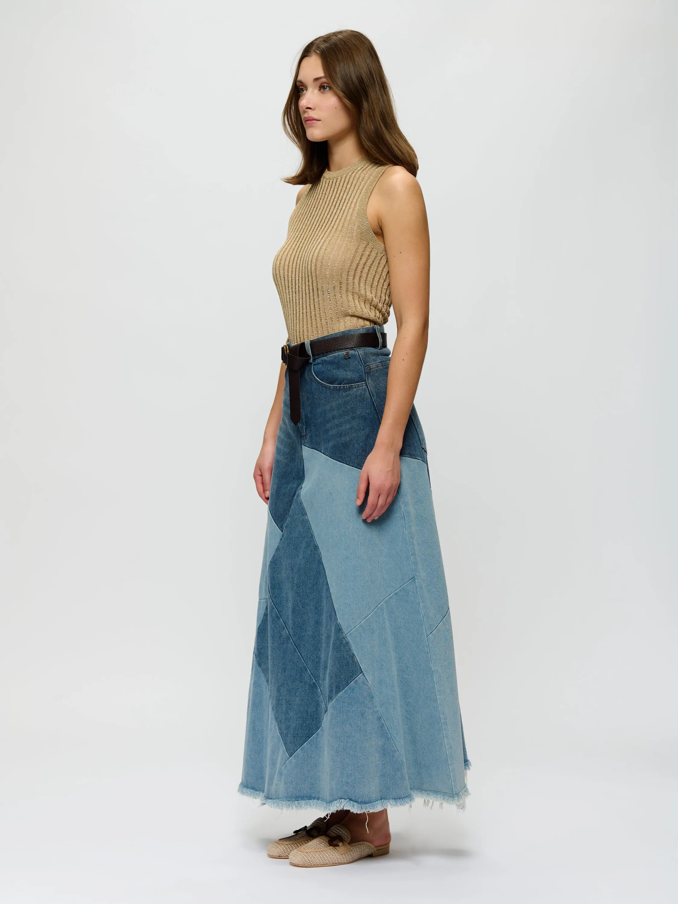 Patchwork Denim Skirt