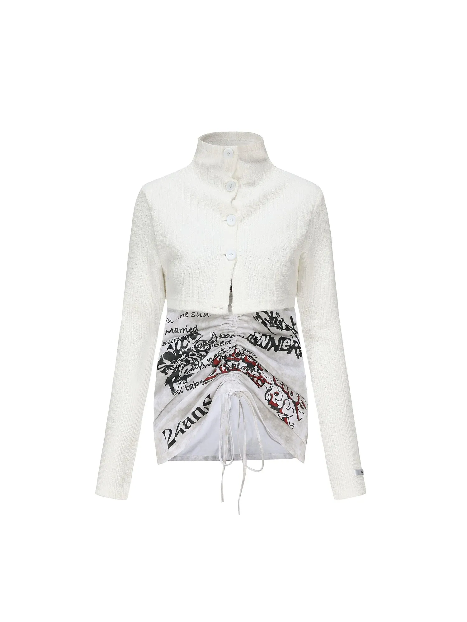 Patchwork Drawstring Layered Design Top