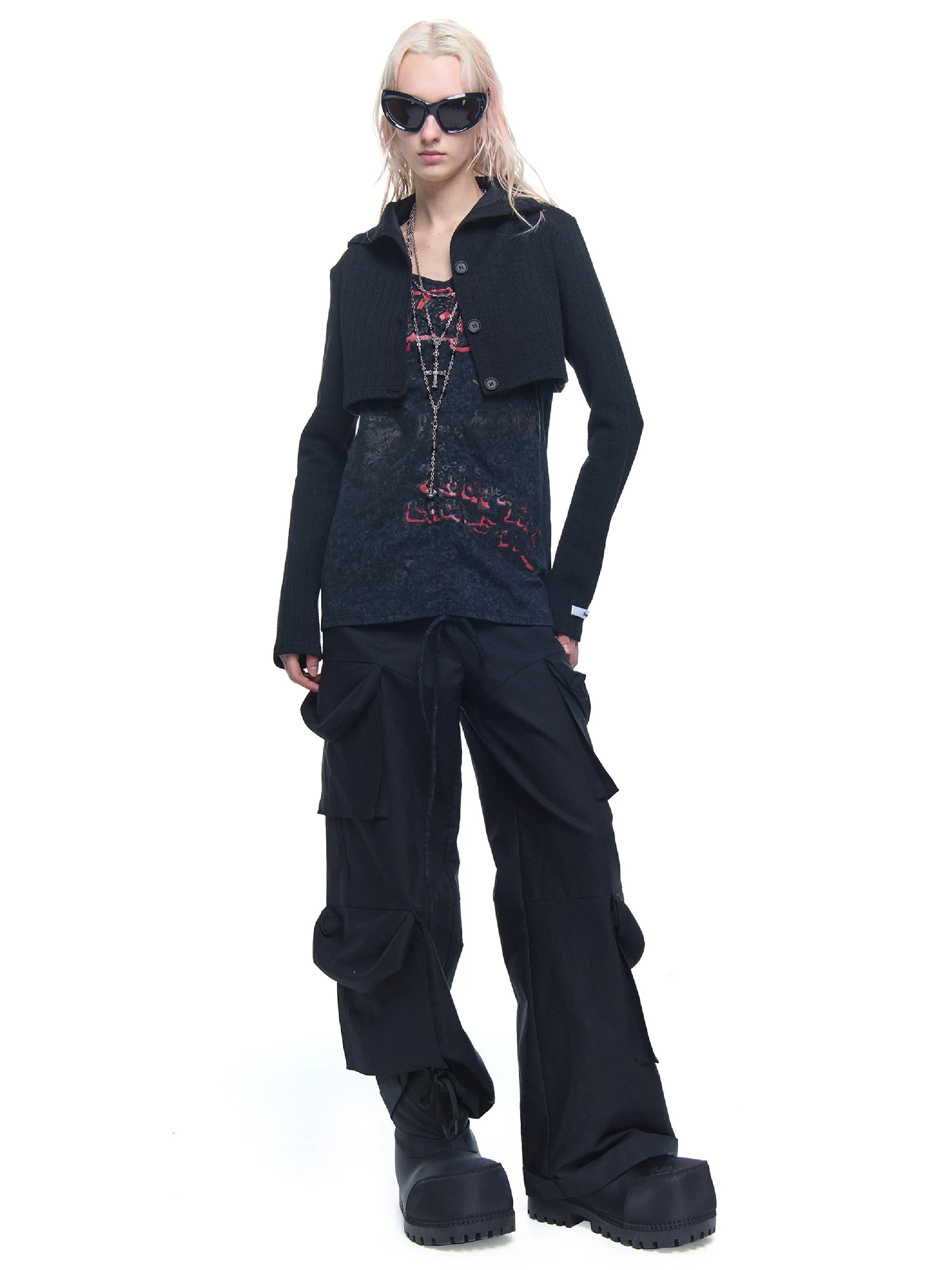 Patchwork Drawstring Layered Design Top