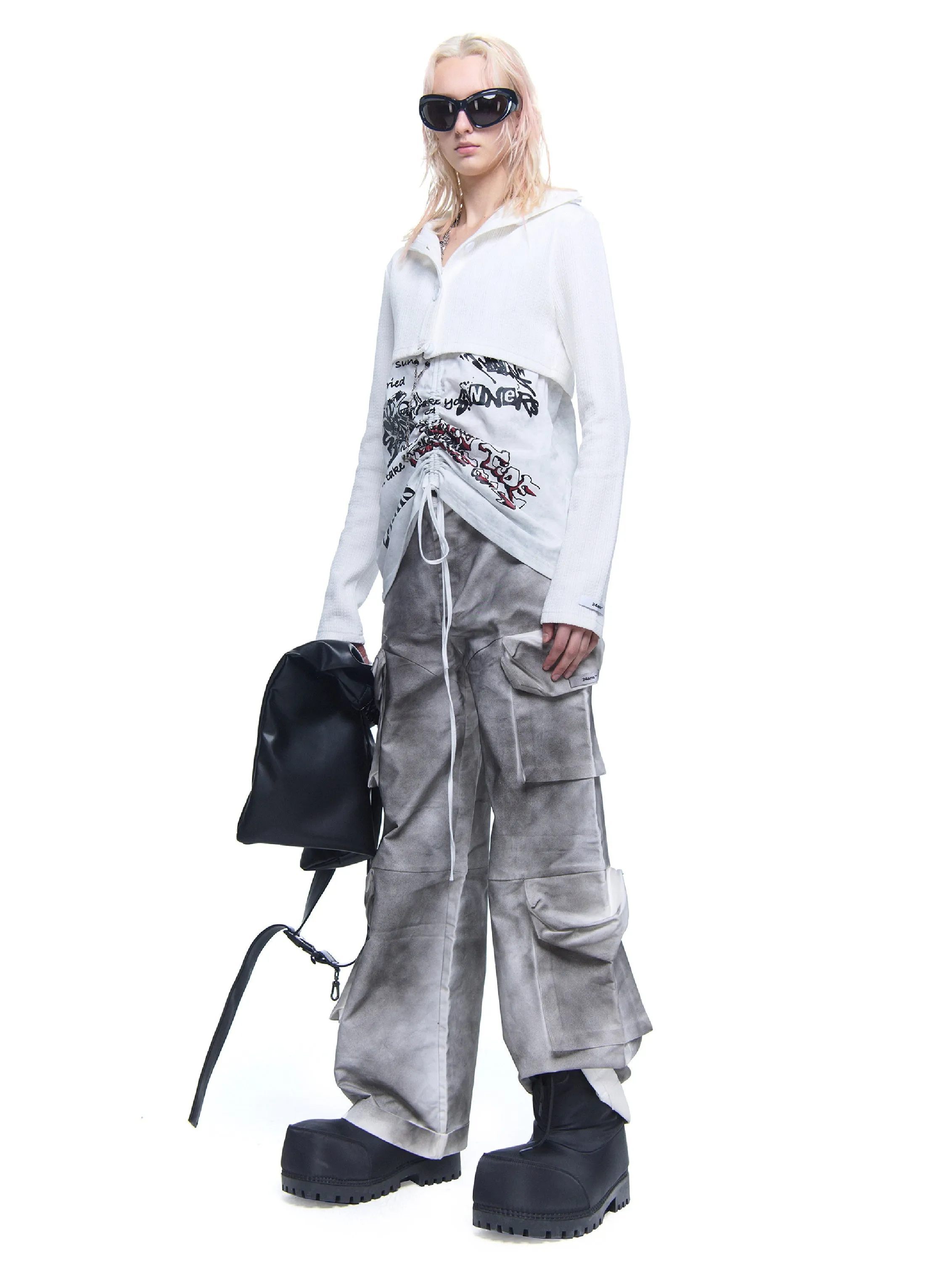 Patchwork Drawstring Layered Design Top