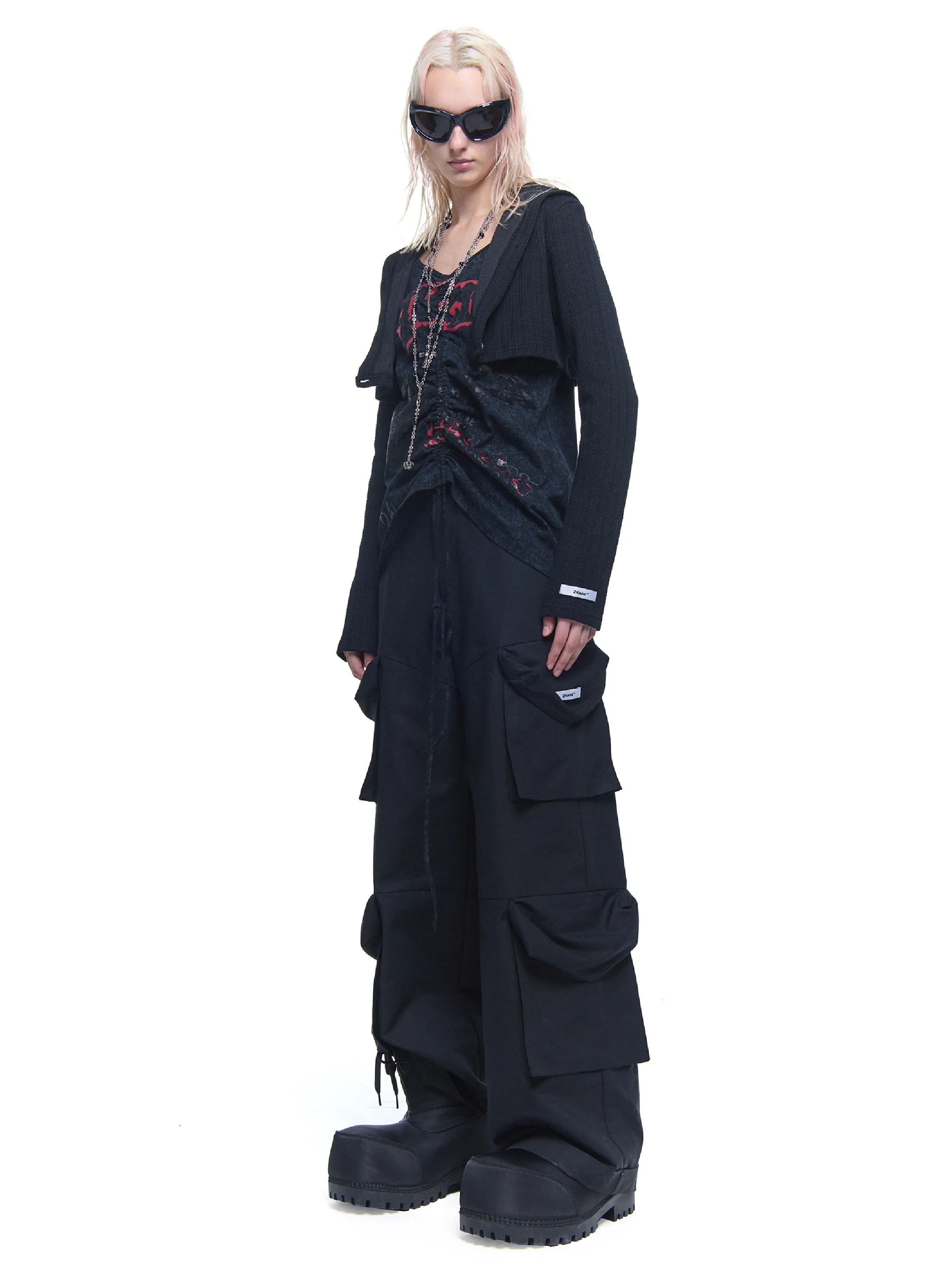 Patchwork Drawstring Layered Design Top