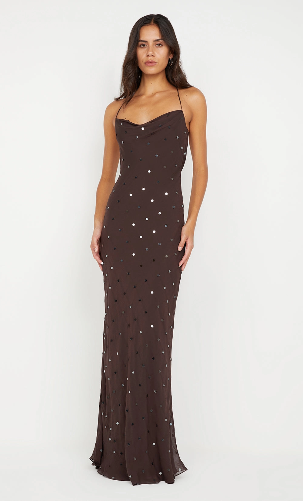 ARIELLE SLIP MAXI DRESS - DARK CHOCOLATE Trend Appeal Side-Zip