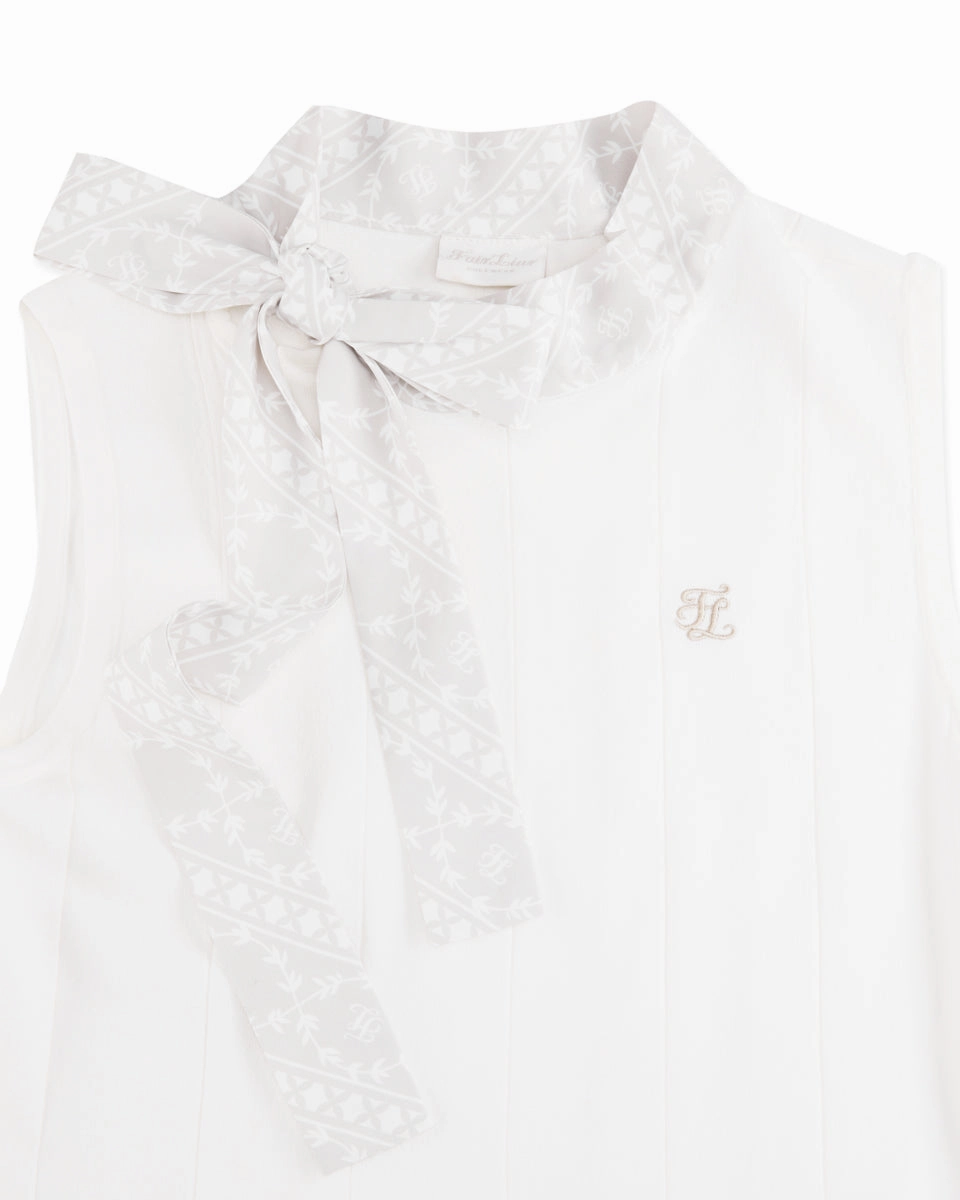 Patterned Neck ribbon sleeveless knit - White UVProtection