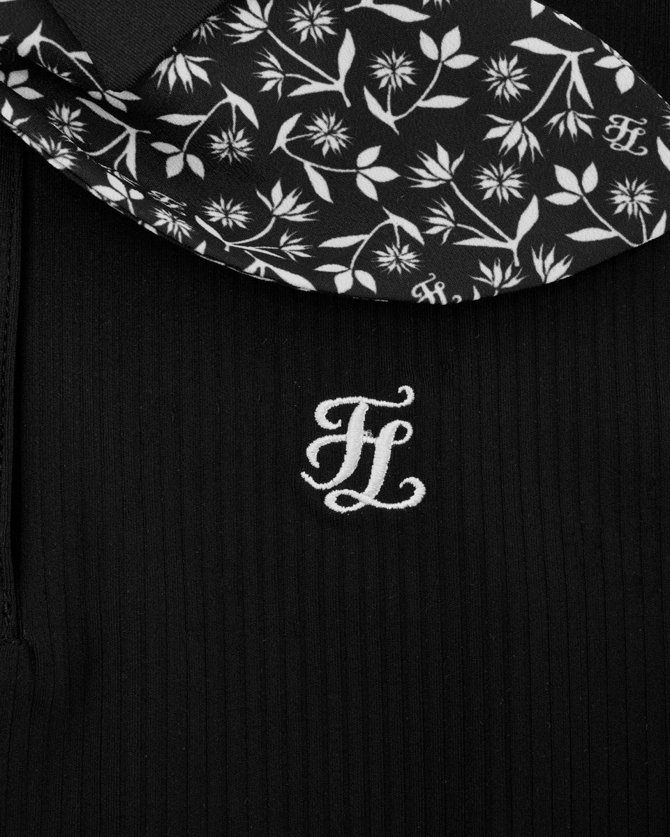 Quick Dry Feature Soft Touch Fabric Patterned ribbon detachable t-shirt - Black