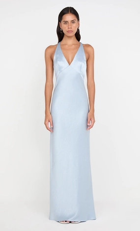 THE DREAMER V NECK DRESS - DUSTY BLUE Cool Elegance Bright-Hue