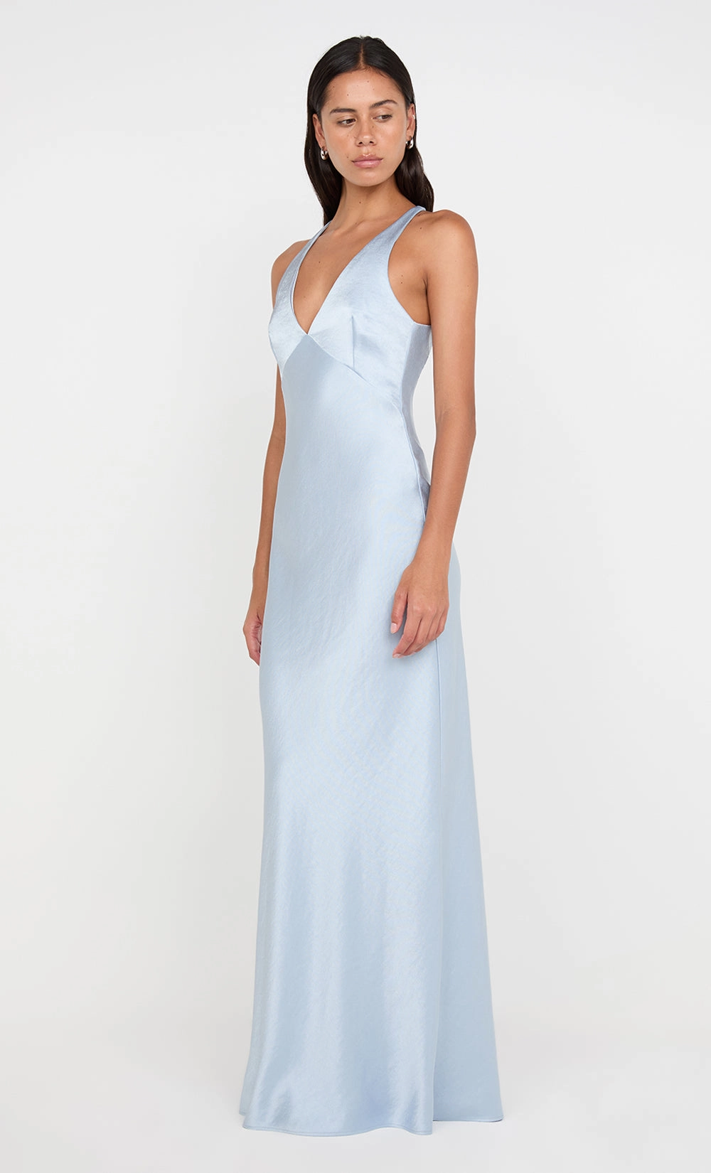 THE DREAMER V NECK DRESS - DUSTY BLUE Modest Cut