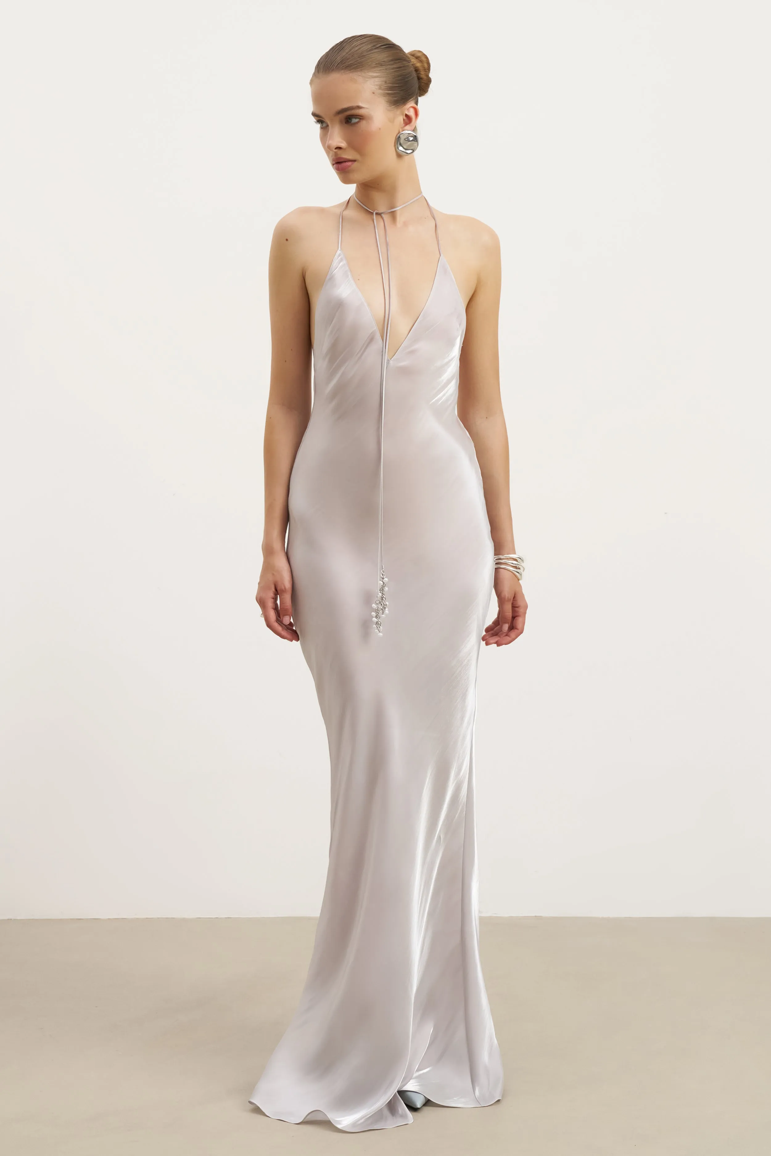 Pearl-Detail AntiPillTreatment Pearl Detail Plunging Birthday Gown - Oyster Pearl