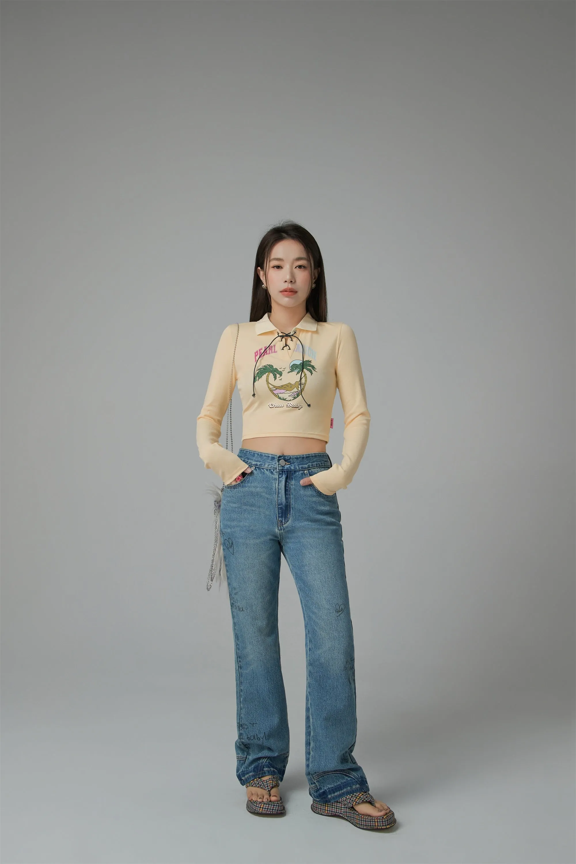 Pearl Mansion Polo Neck Cropped T-Shirt
