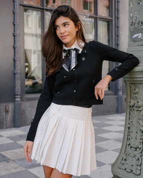 Pearl collar t-shirt with scarf - Black Anti Pilling Technology