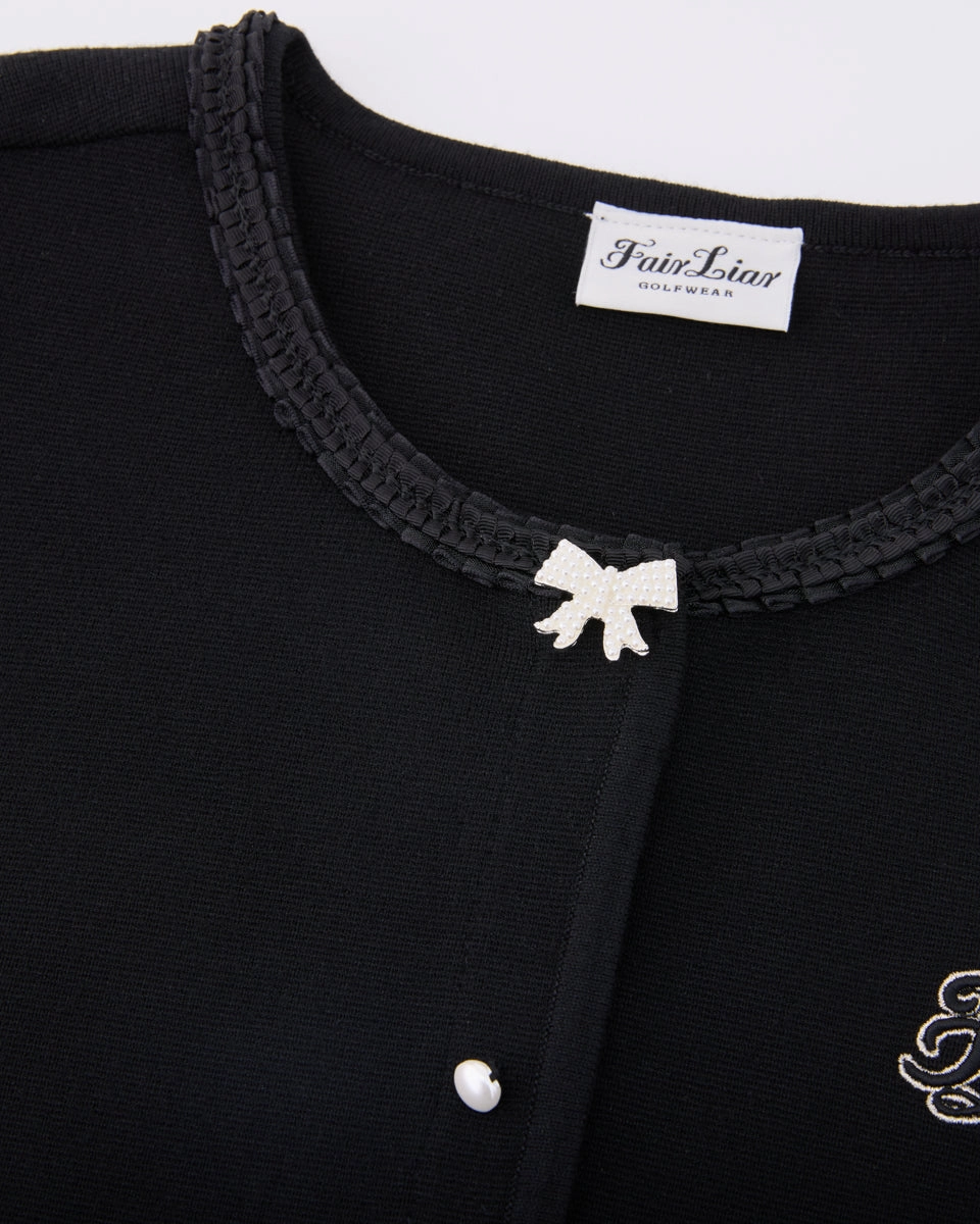 HiddenVentilationPockets pearl ribbon jacket cardigan - Black