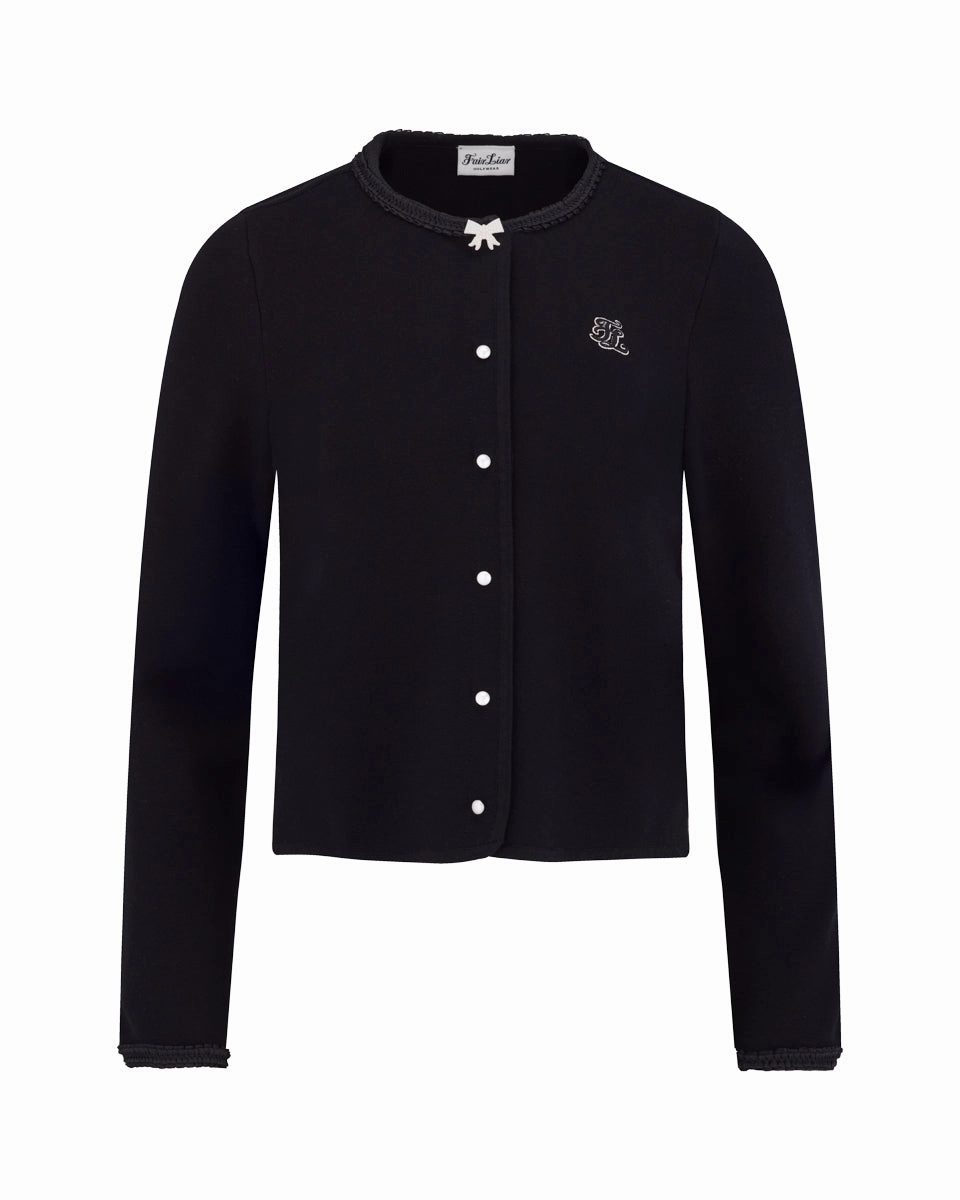 Anti Pill Surface pearl ribbon jacket cardigan - Black