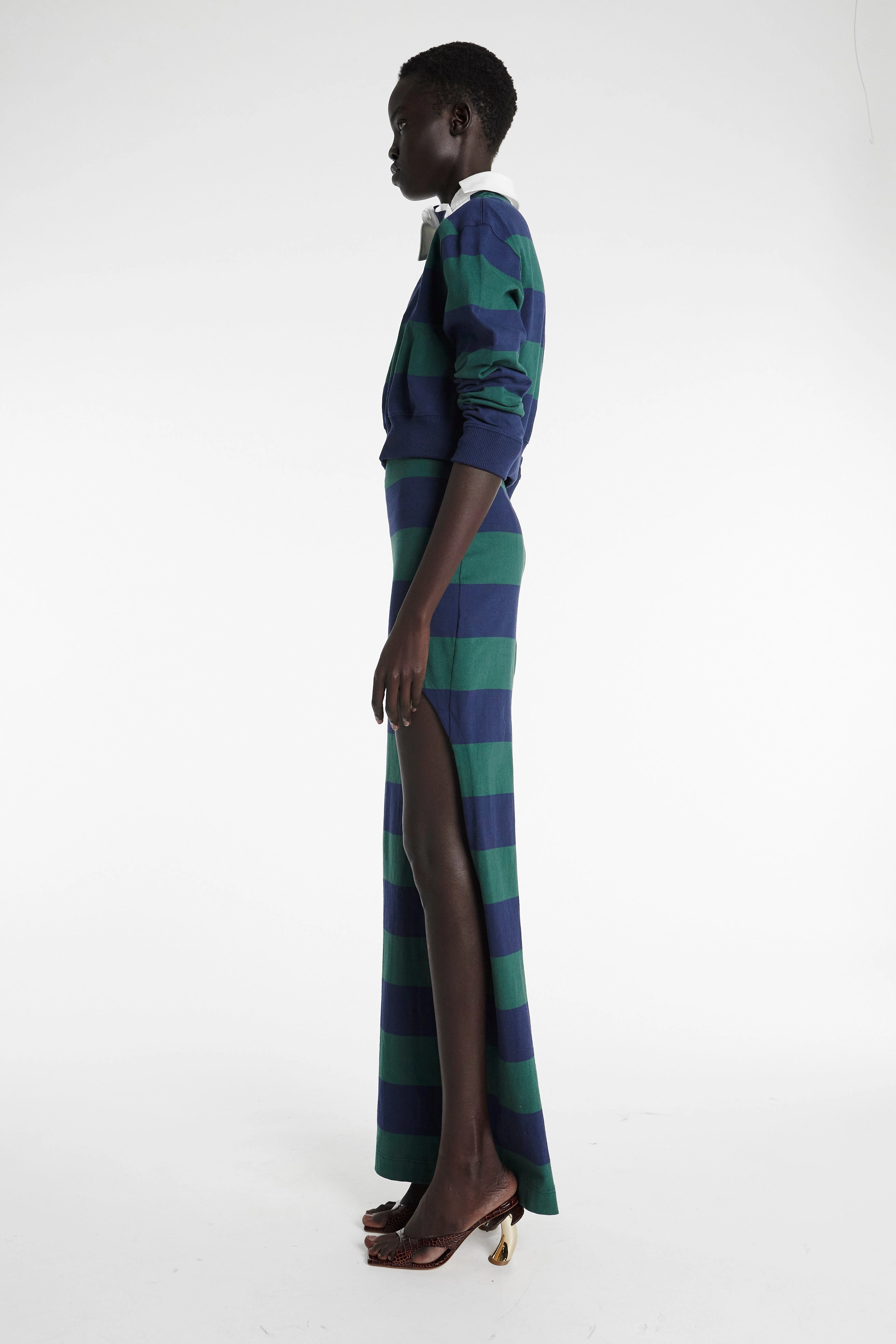 FourWay Stretch Fabric Pencil Skirt With Cut Out Emerald Green Navy