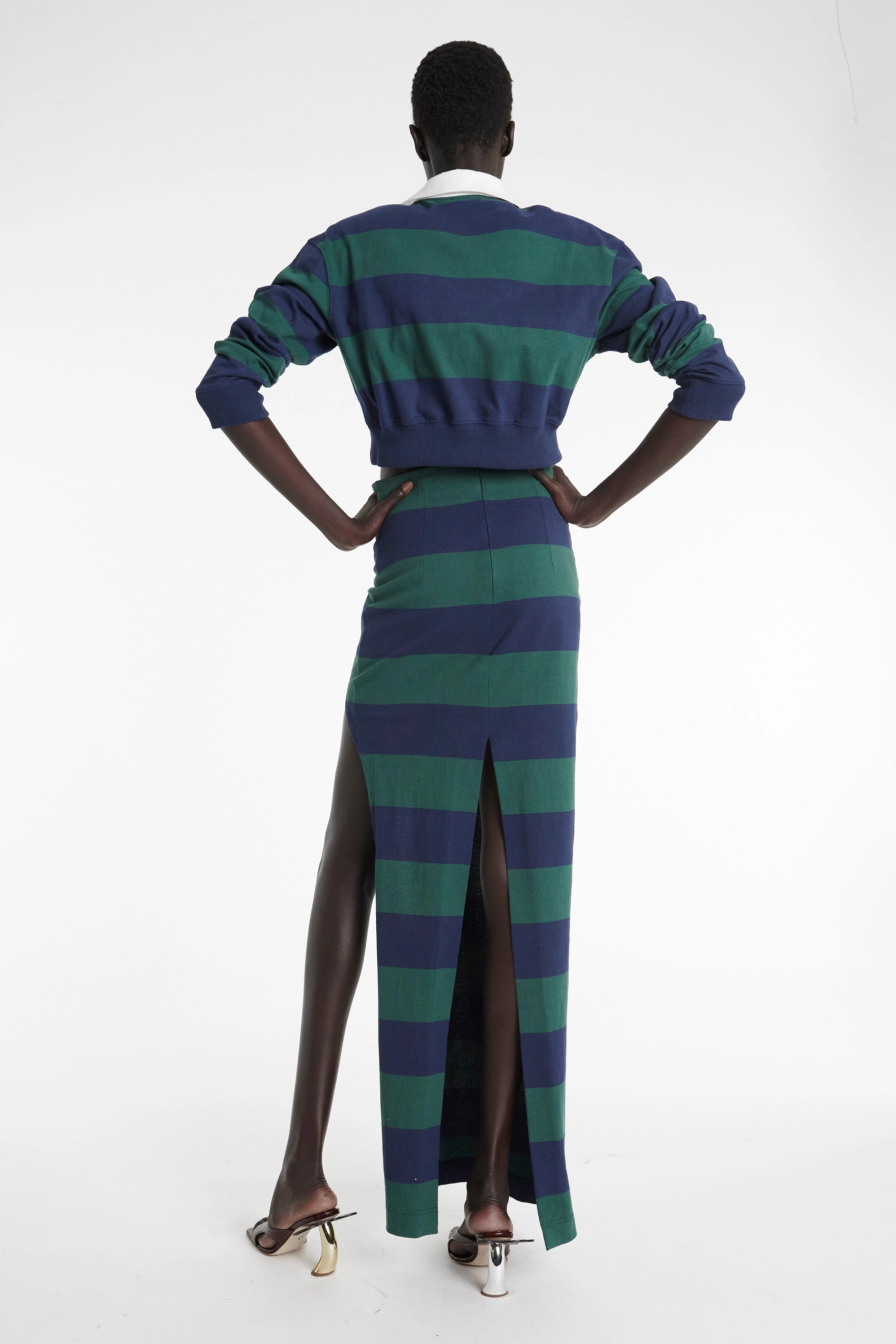 Warm Hoodie Pencil Skirt With Cut Out Emerald Green Navy