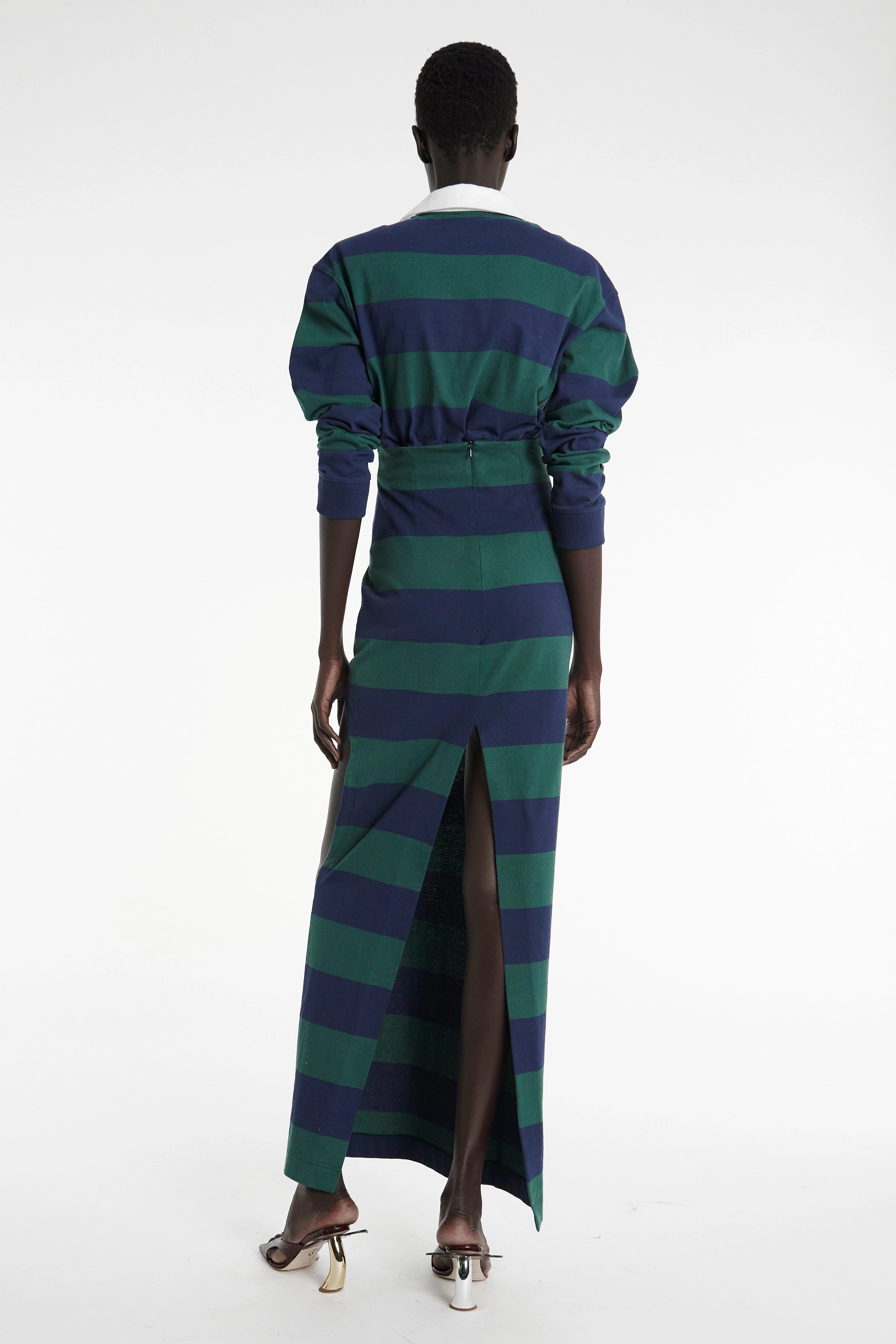 Pencil Skirt With Cut Out Emerald Green Navy Layered Placket Design