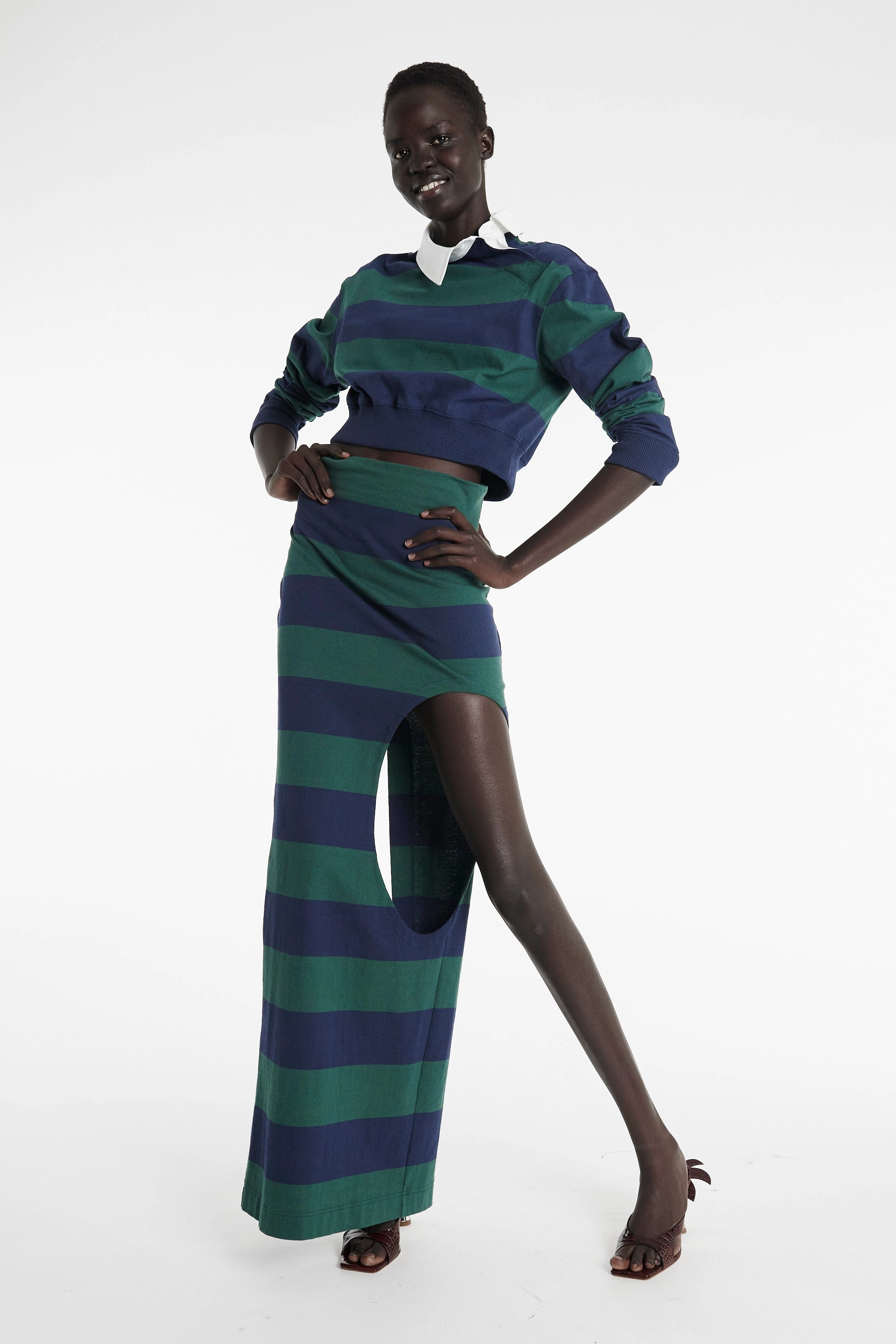 Zero Waste Cut Pattern SeamlessDesign Pencil Skirt With Cut Out Emerald Green Navy