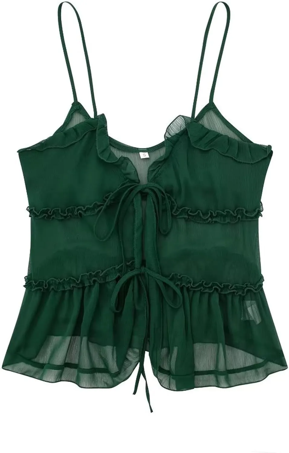 Perbai Womens Summer Deep V Neck Spaghetti Strap Ruffled Cami Shirt Tie Front Sleeveless Y2K Crop Top