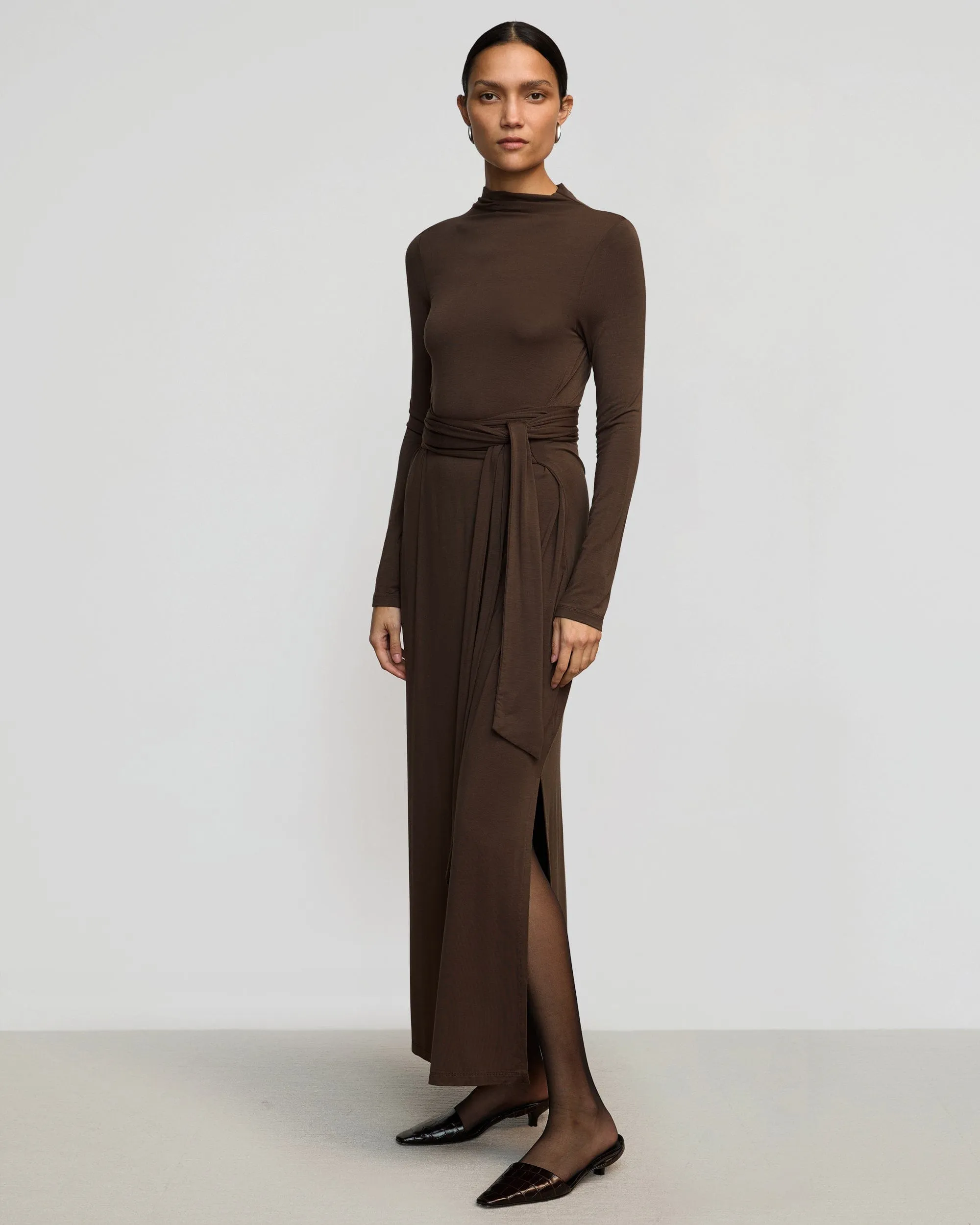 Vero Tie-Front Long-Sleeve Dress Petite friendly Neat Finish