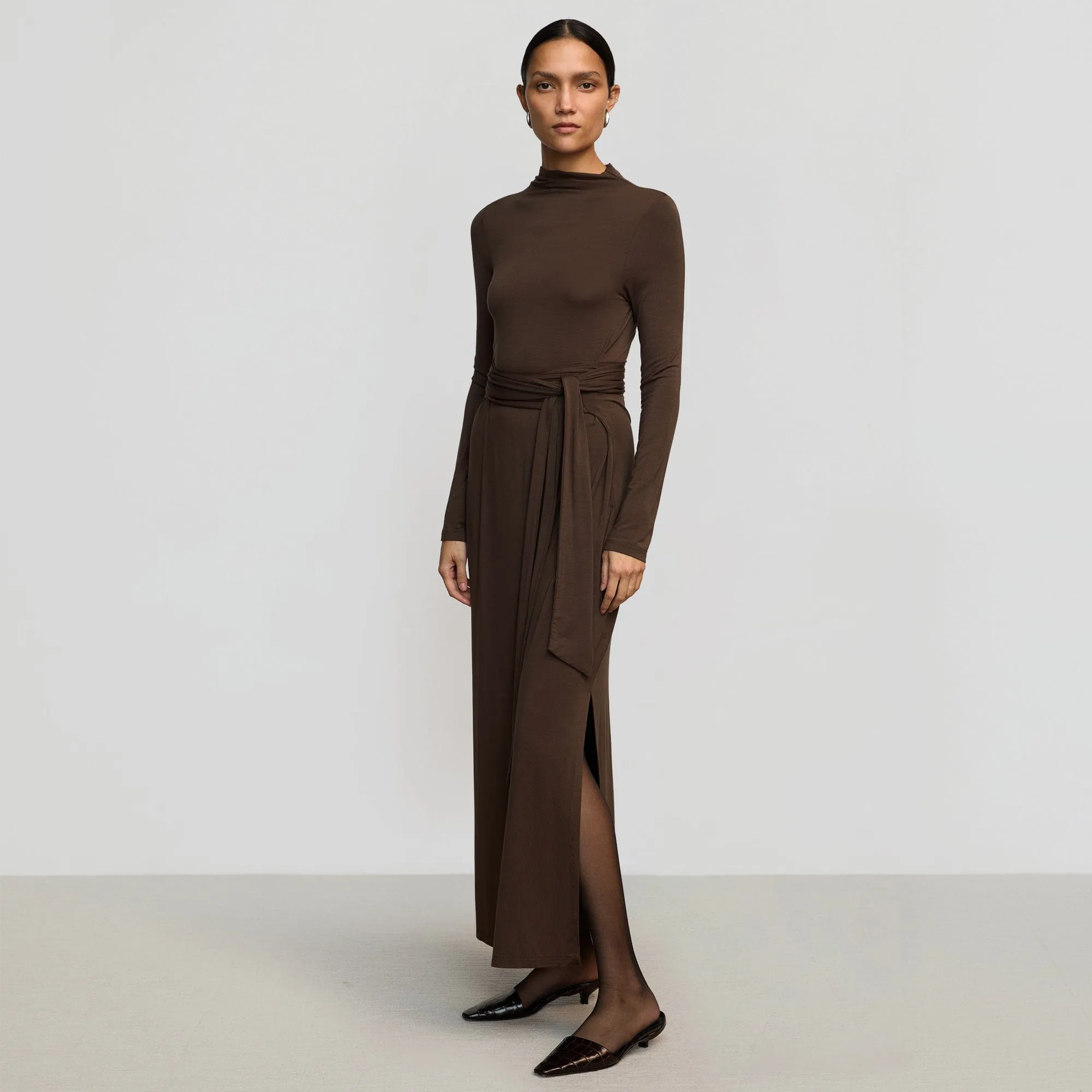 Vero Tie-Front Long-Sleeve Dress Semi Casual relaxed shape