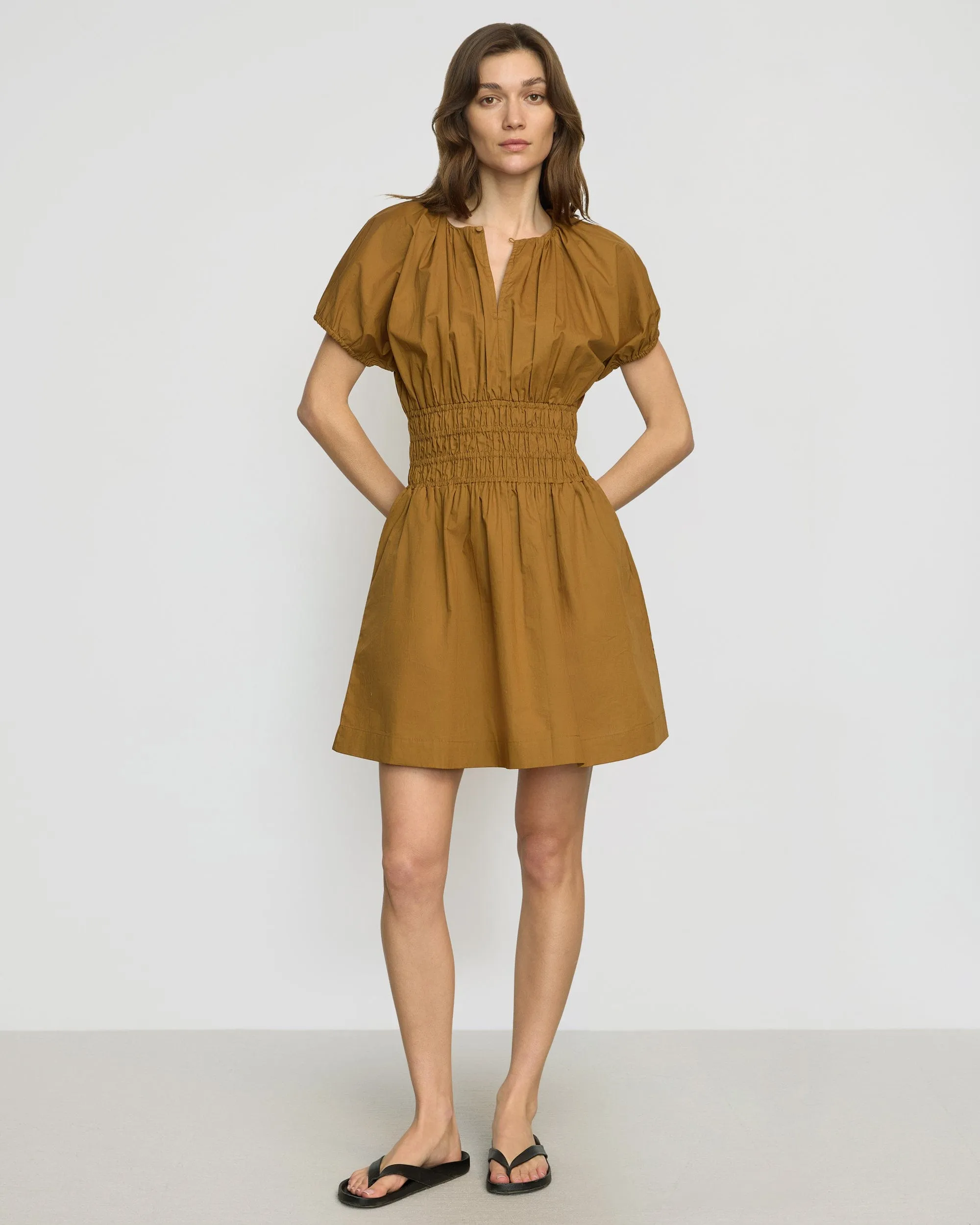 Kaci Cinched-Waist Organic Cotton Dress Invisible-Zip Sophisticated Style