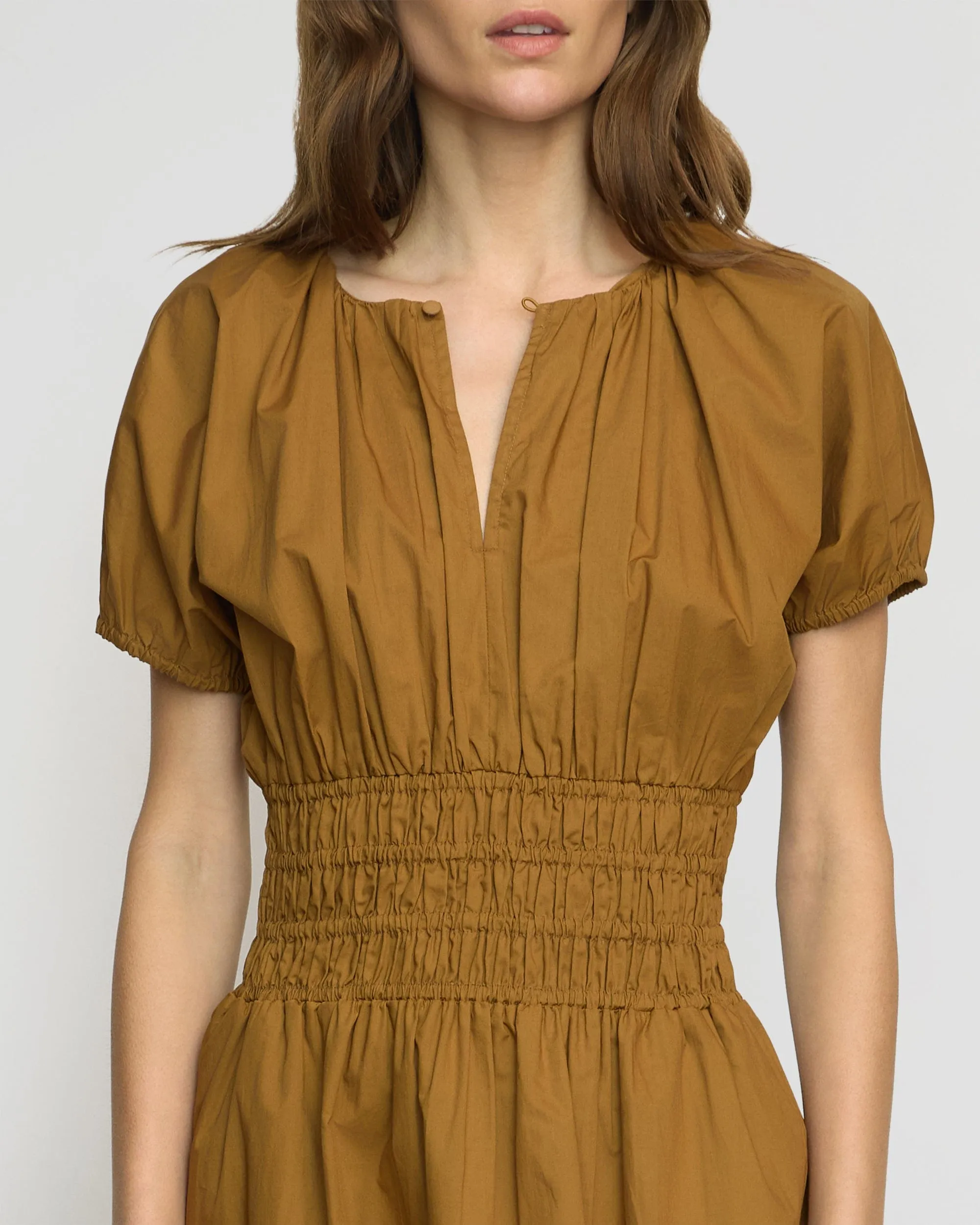 Kaci Cinched-Waist Organic Cotton Dress Elegant Waist