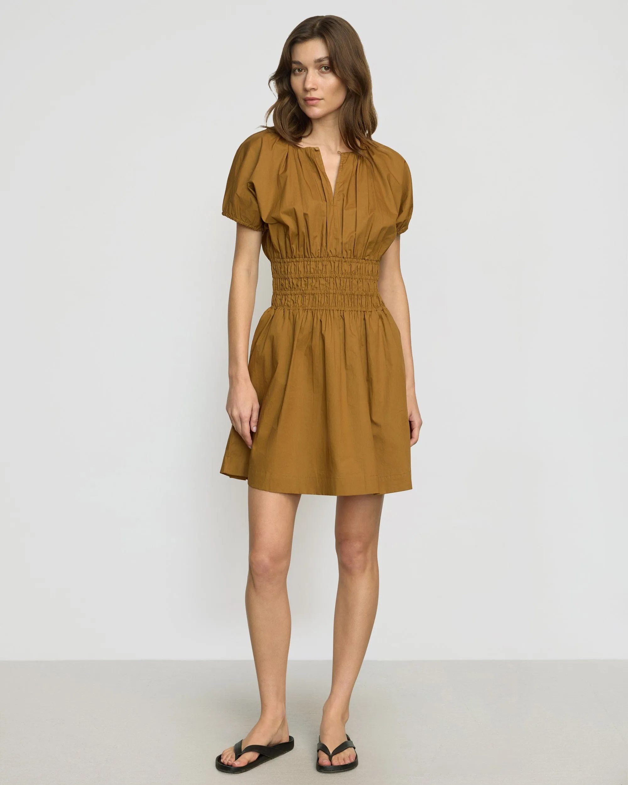 Kaci Cinched-Waist Organic Cotton Dress Versatile Layer Wear High-Fashion