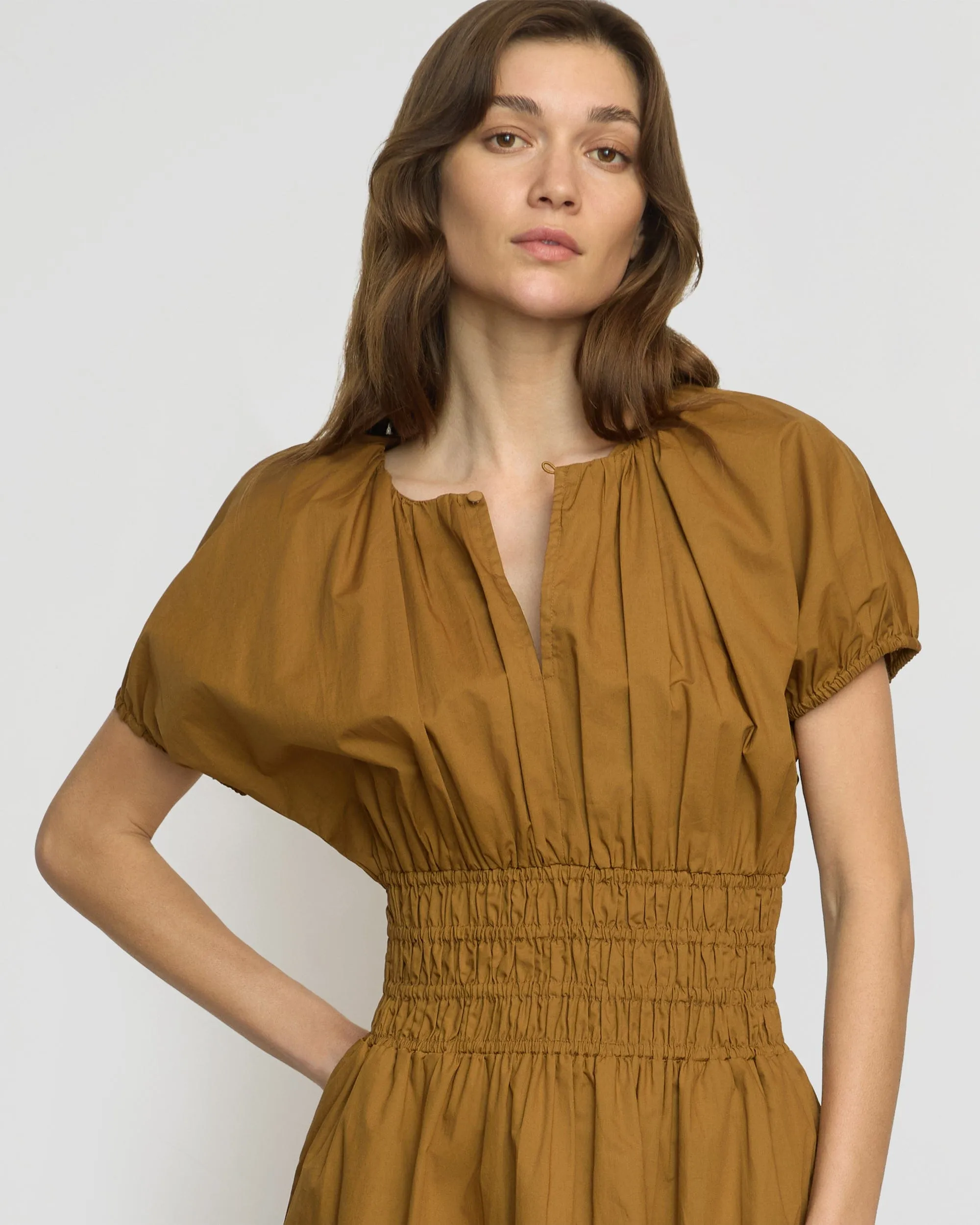 Light Bow Classic A-line design Kaci Cinched-Waist Organic Cotton Dress