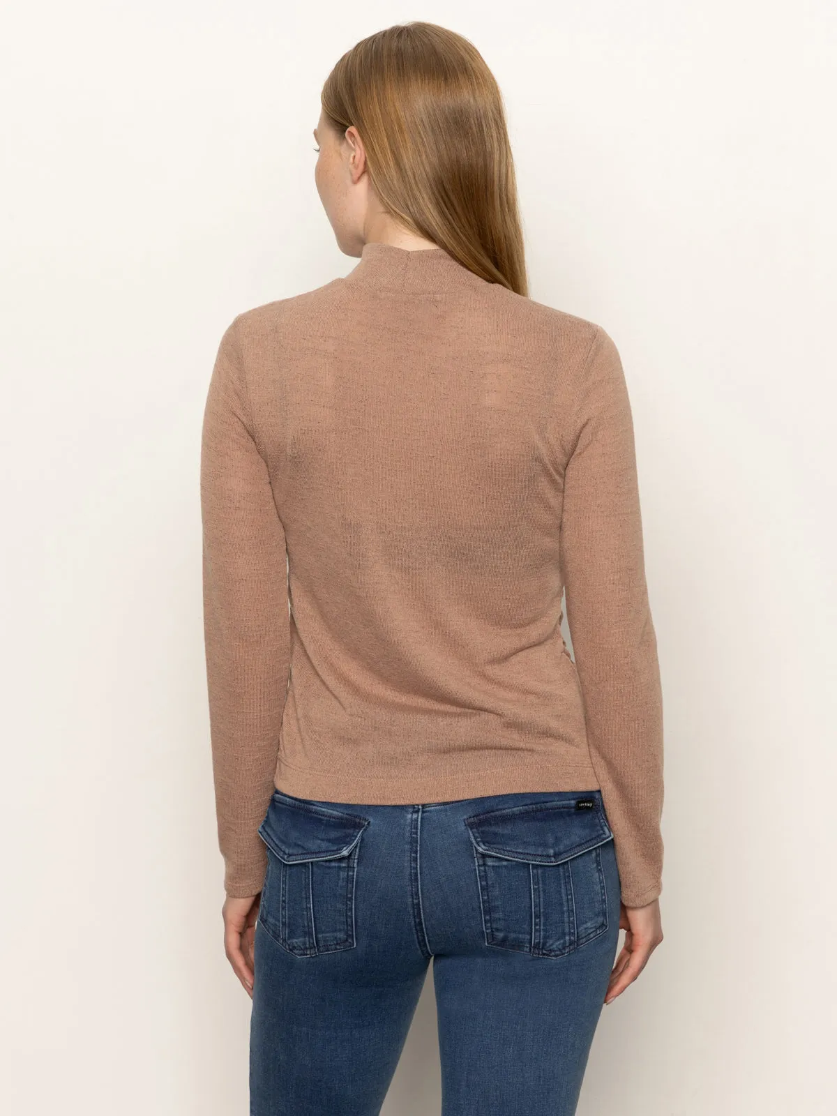 AntiStatic Properties Active Look Long Sleeve Draped Mock Neck Top Mocha