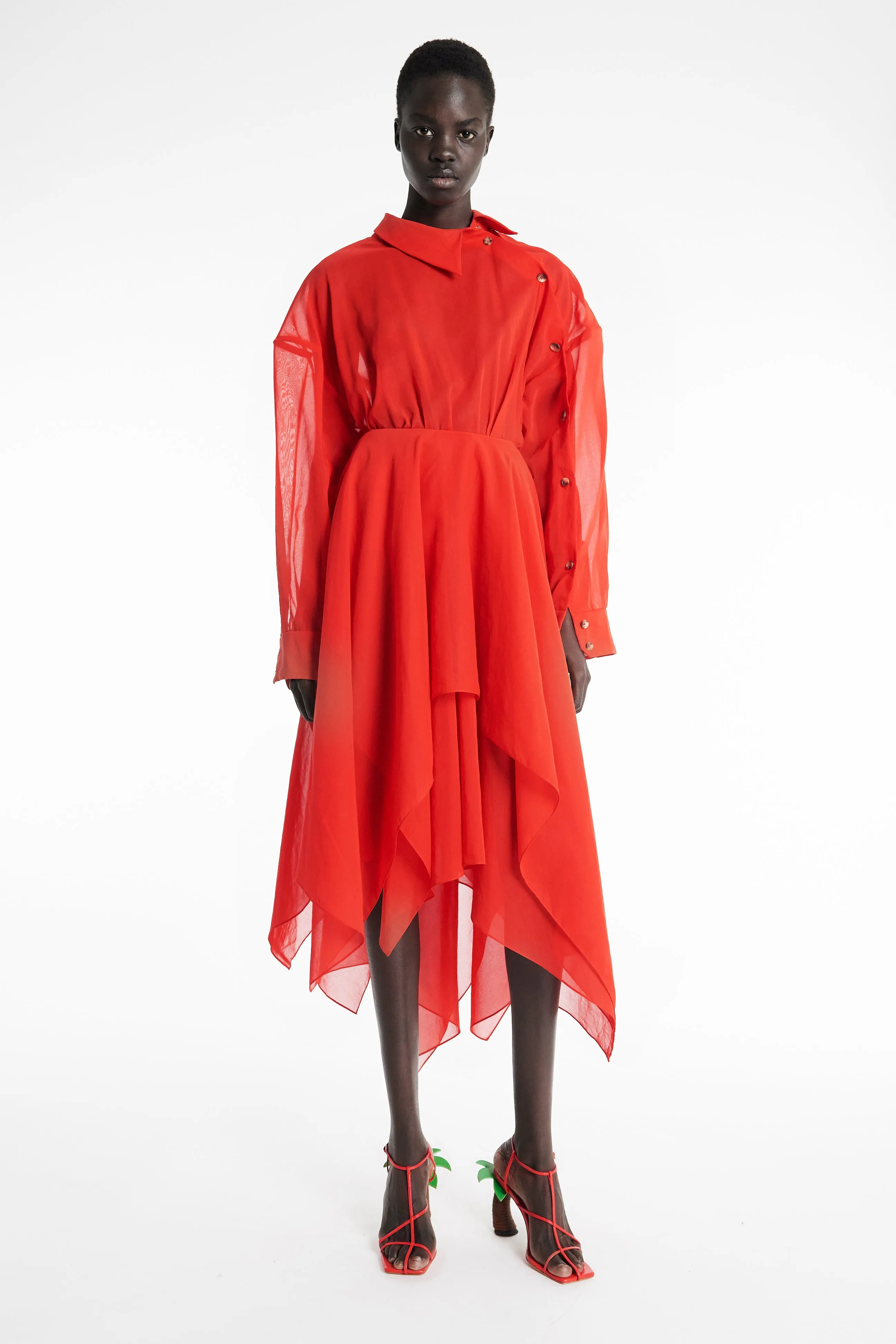sweet moment Compact Fit Organza Shirt Dress Red